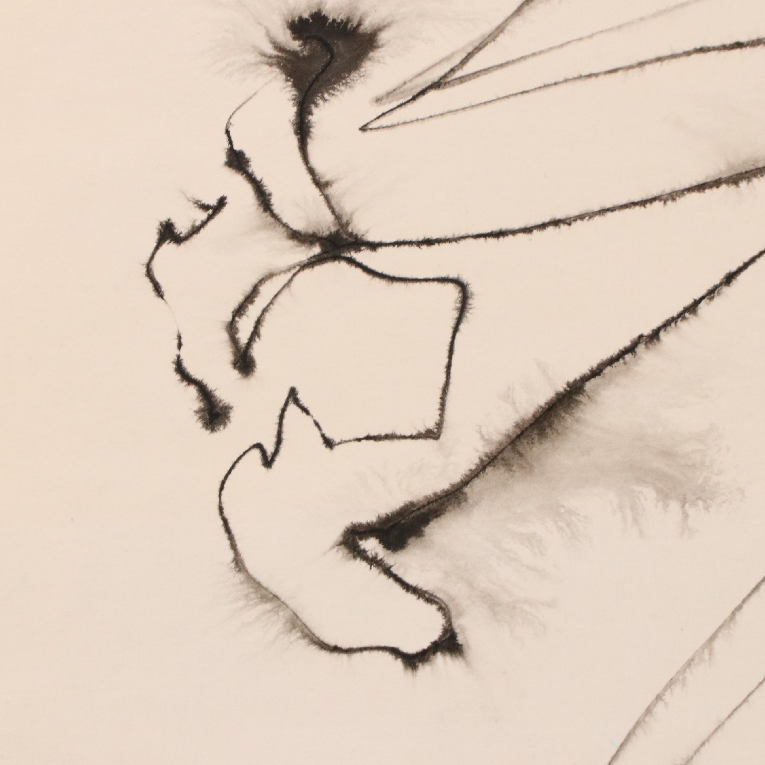 Jack Meanwell Abstract Floral Ink Drawing, 1978