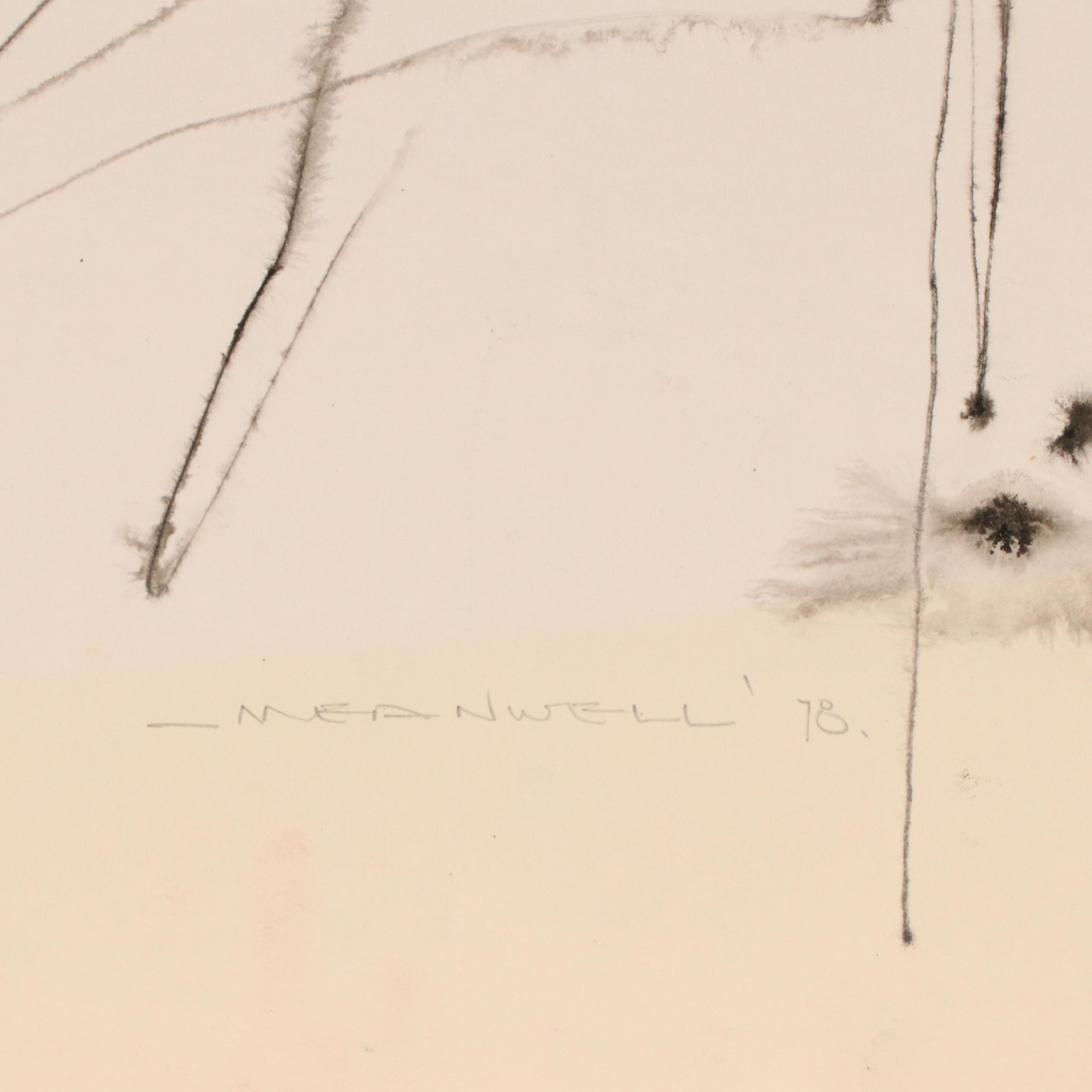 Jack Meanwell Abstract Floral Ink Drawing, 1978