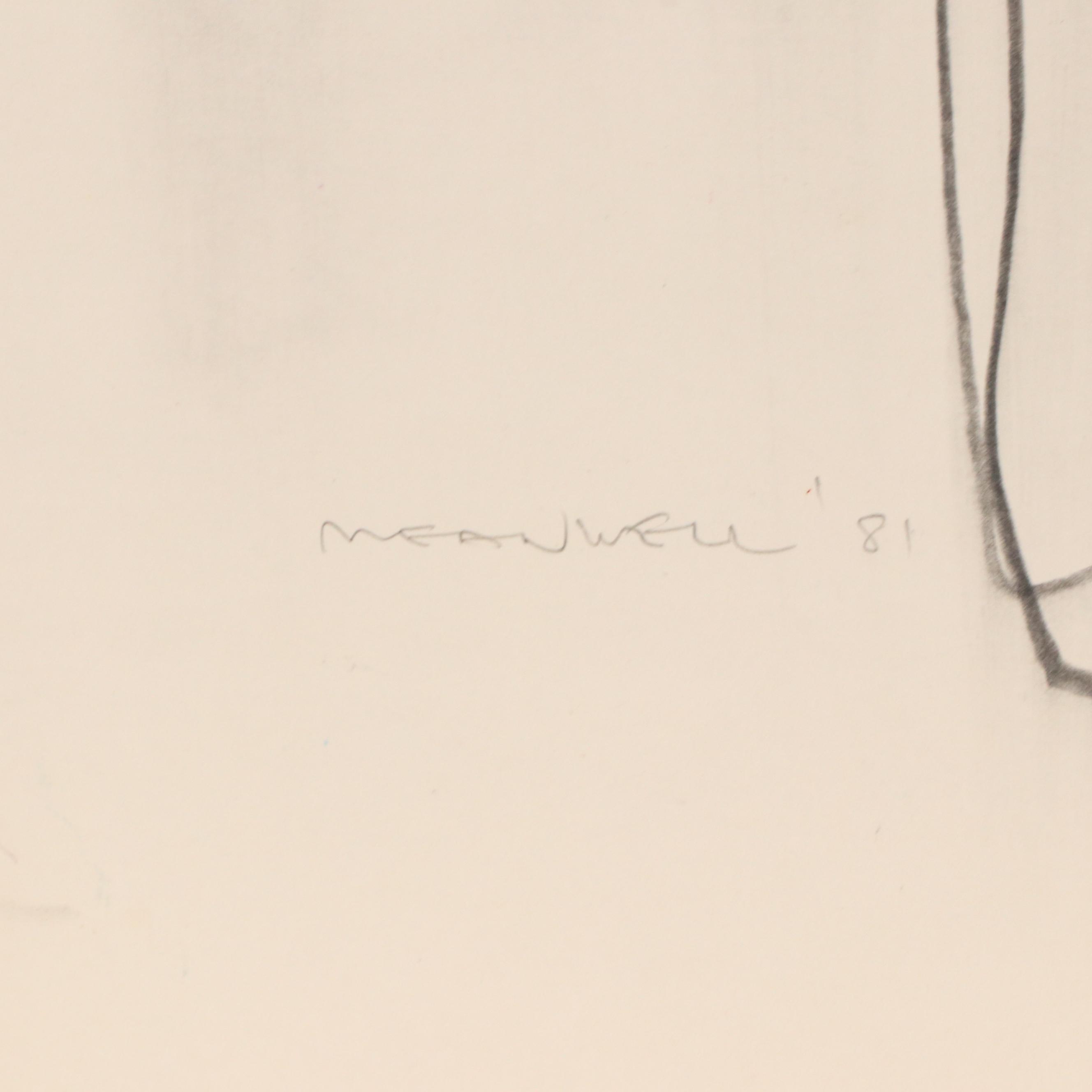 Jack Meanwell Abstract Floral Still Life Ink Drawing, 1978