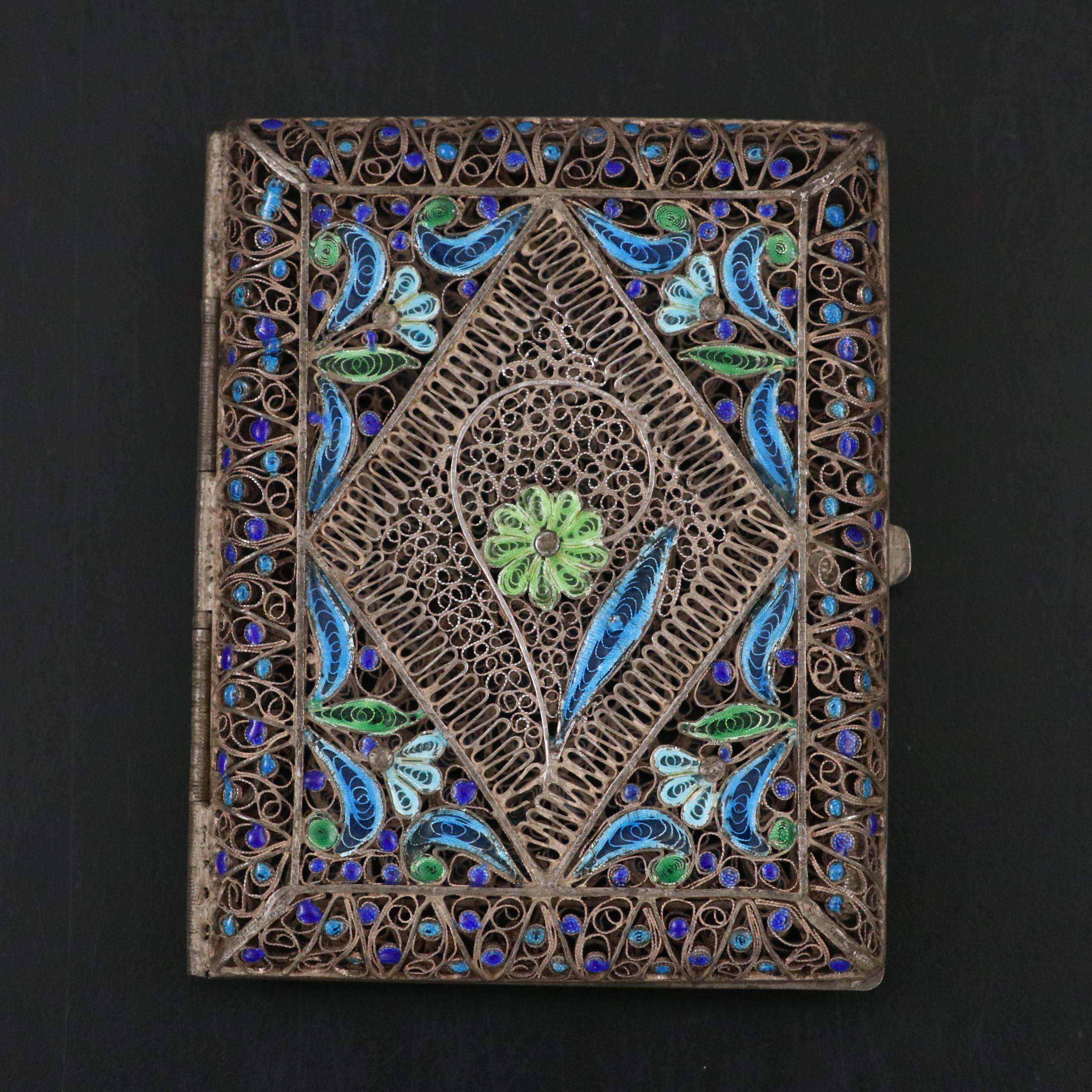 Portuguese Manueline Style Silver Filigree Plique-à-Jour Cigarette Case