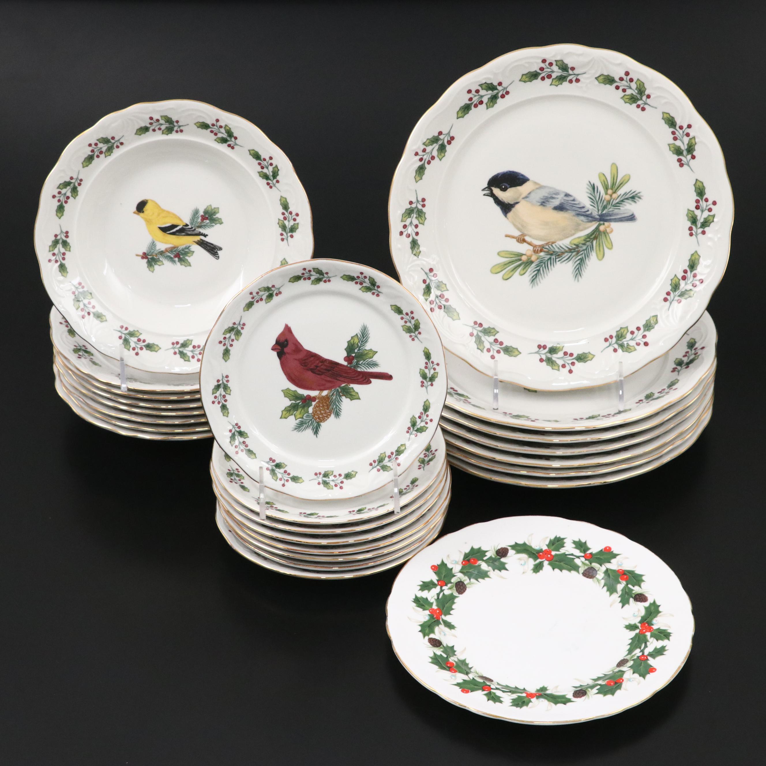 Gibson Designs "Songbirds" Porcelain Plates and Bowls with Royal Tuscan Plate