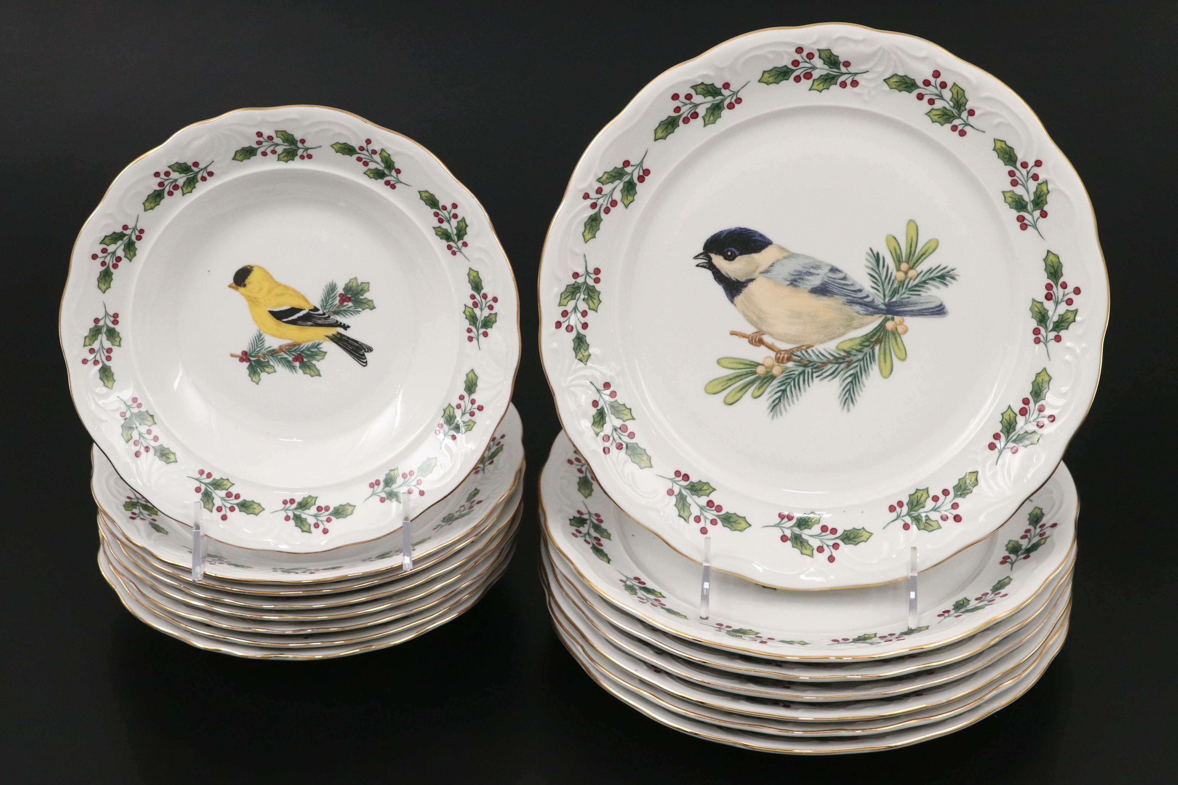 Gibson Designs "Songbirds" Porcelain Plates and Bowls with Royal Tuscan Plate