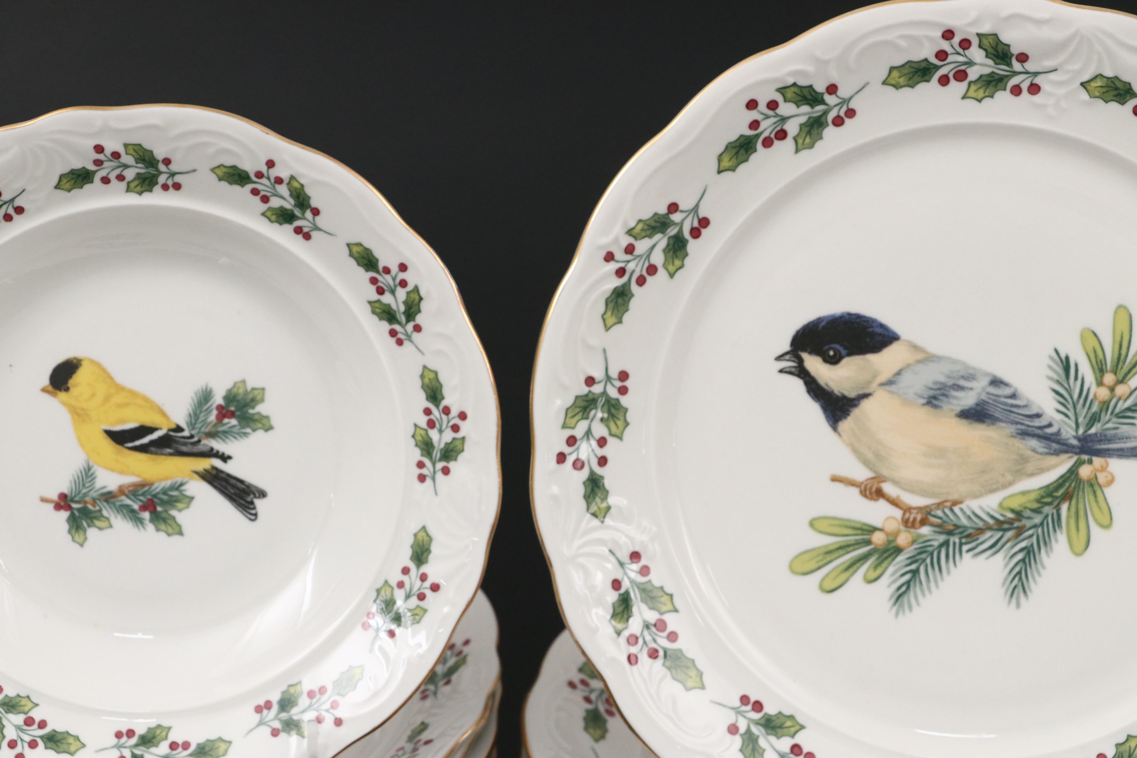 Gibson Designs "Songbirds" Porcelain Plates and Bowls with Royal Tuscan Plate