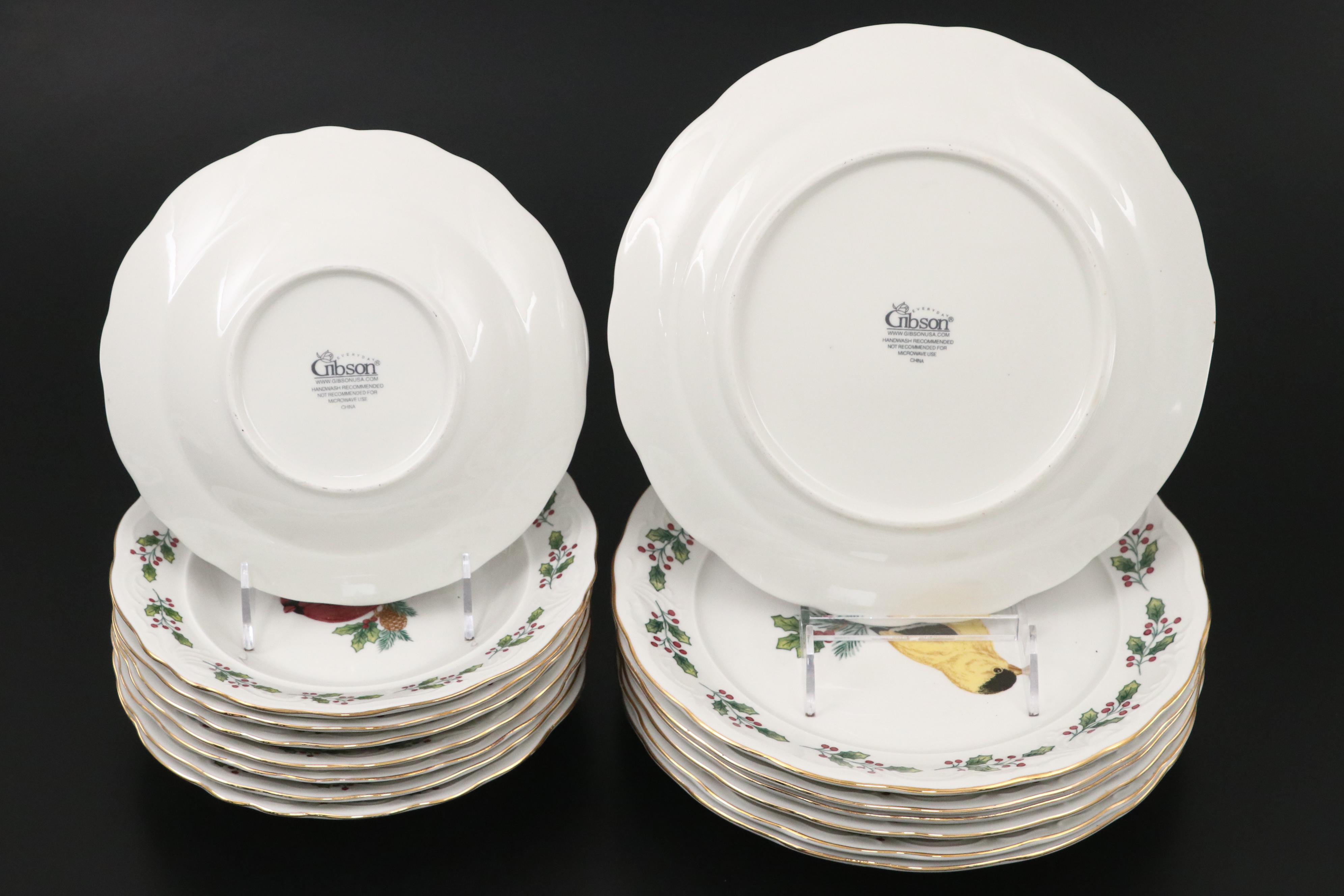 Gibson Designs "Songbirds" Porcelain Plates and Bowls with Royal Tuscan Plate