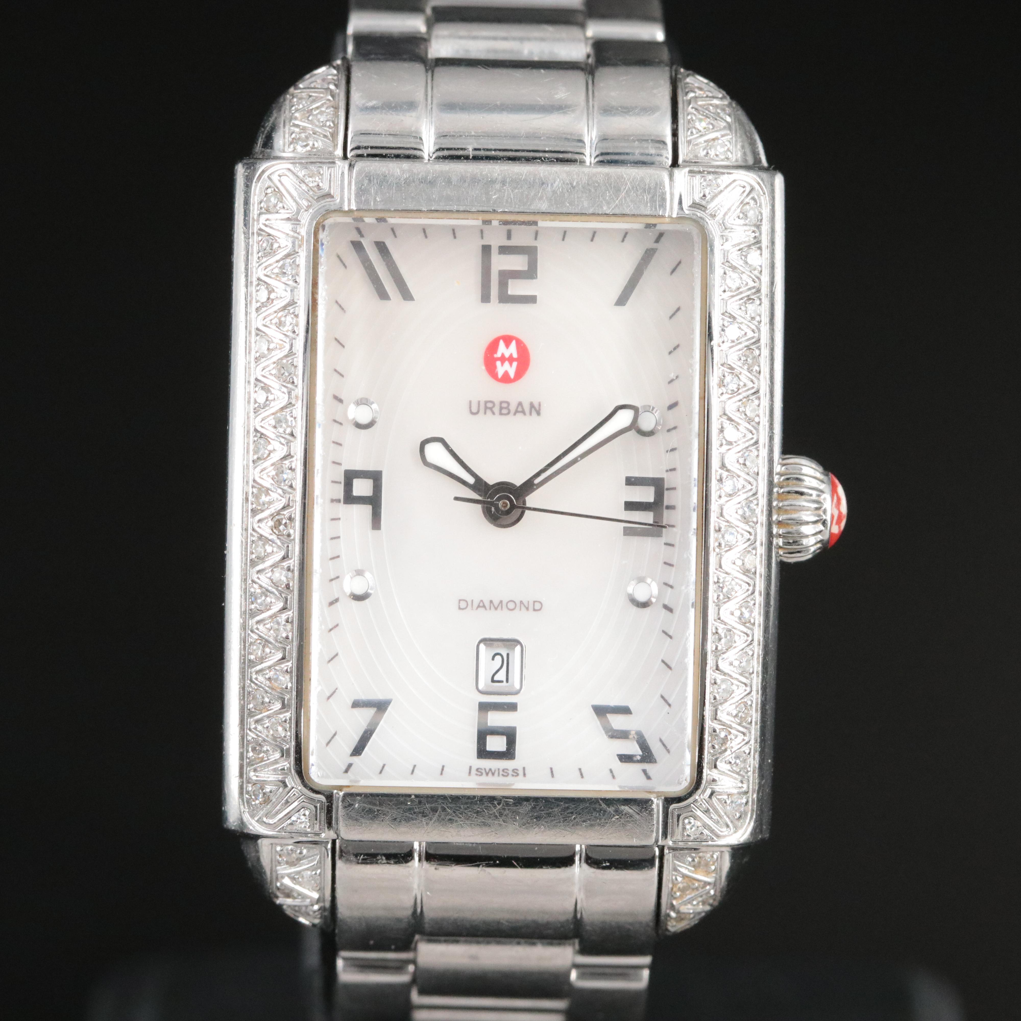 Michele Urban Diamond Mother-of-Pearl Dial Date Watch