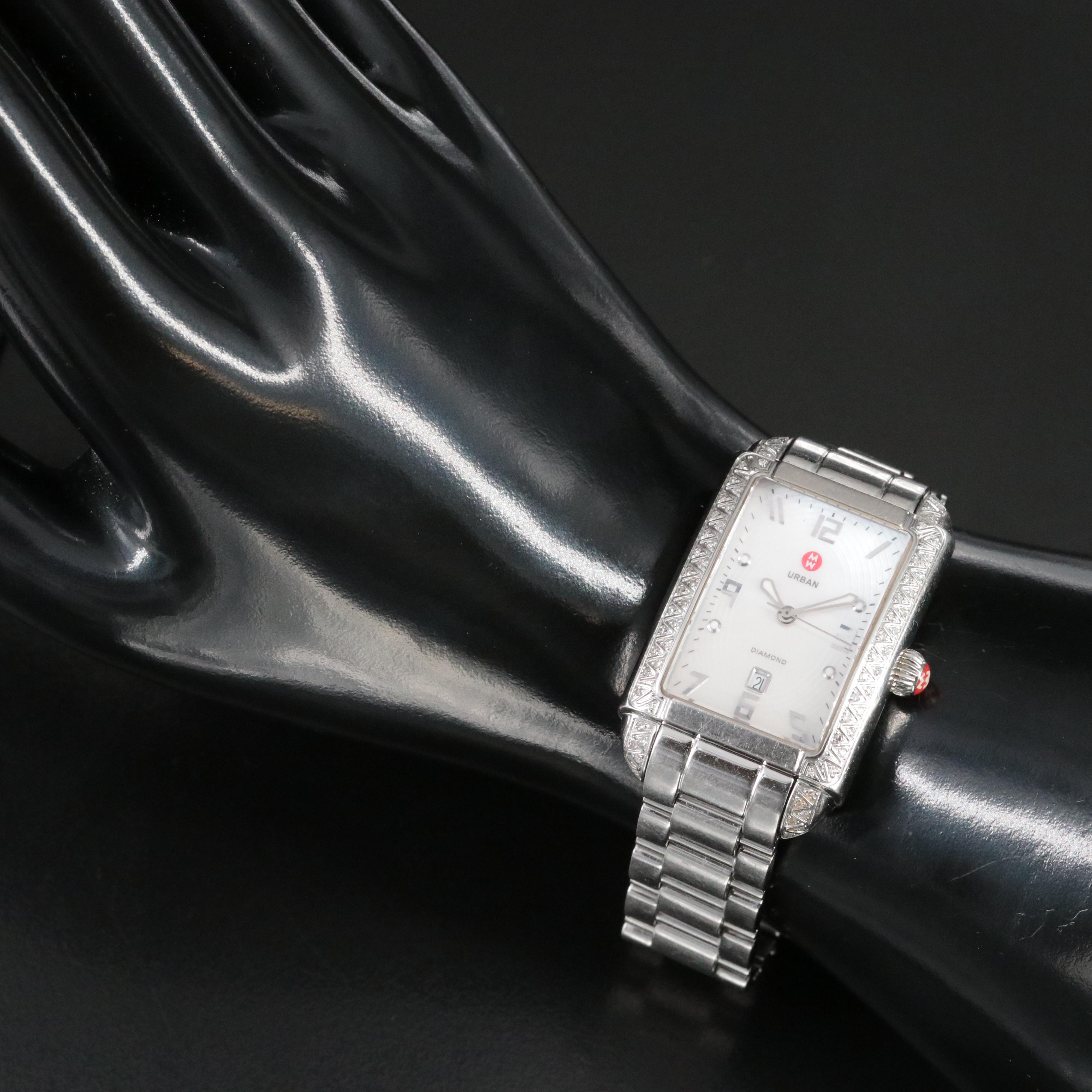 Michele Urban Diamond Mother-of-Pearl Dial Date Watch