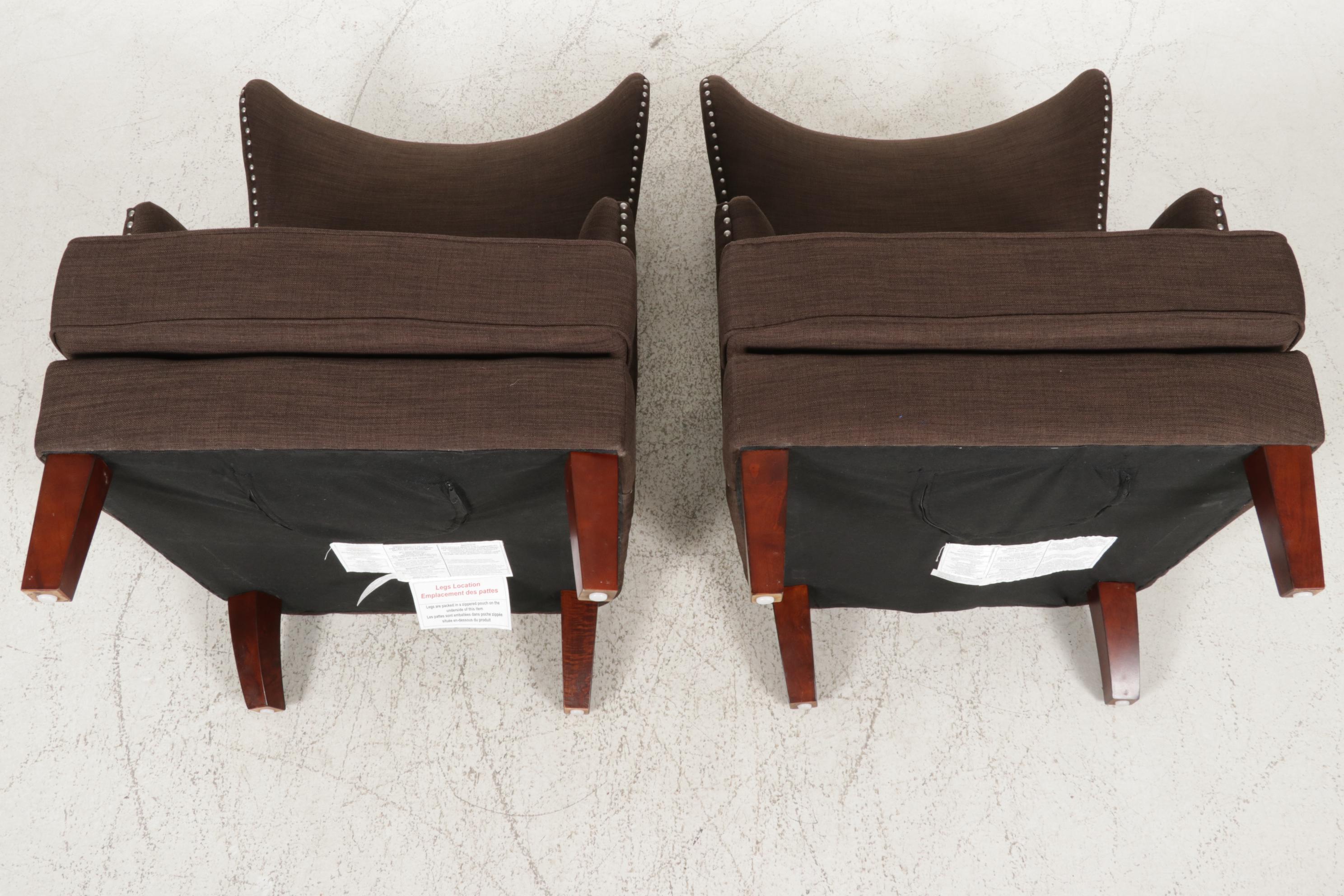 Contemporary Fan Back Upholstered Armchairs, Pair