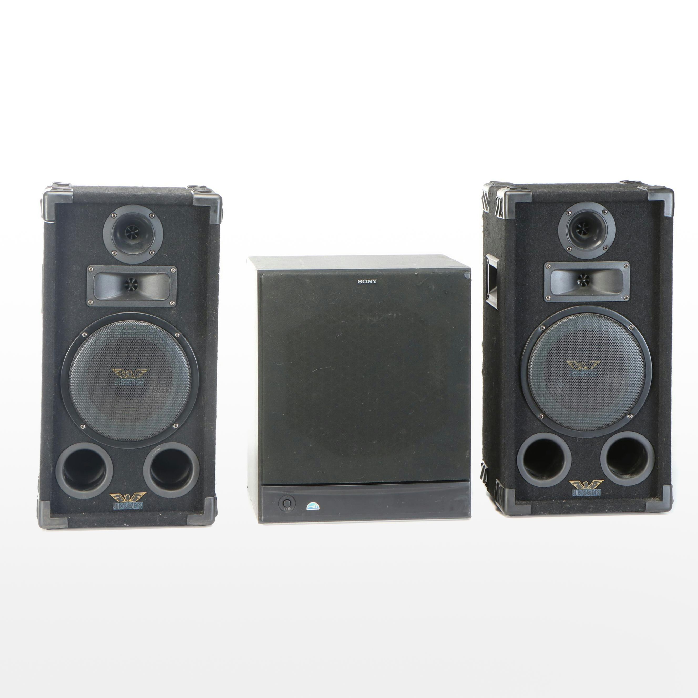 Pair of Jensen JP 1200 Speakers with Sony Active Subwoofer