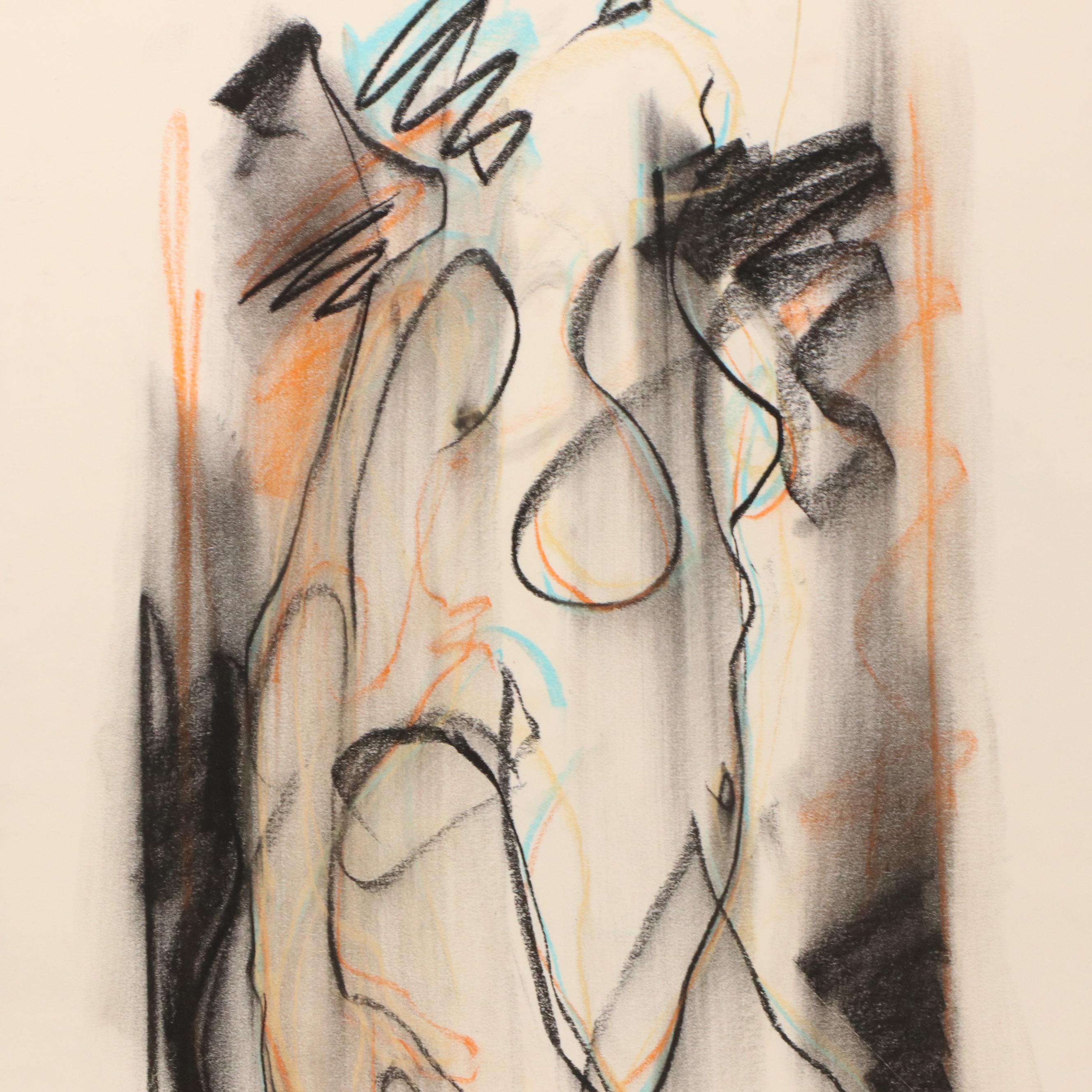 Jack Meanwell Oil Pastel Drawing: Gestural Figure, 1978