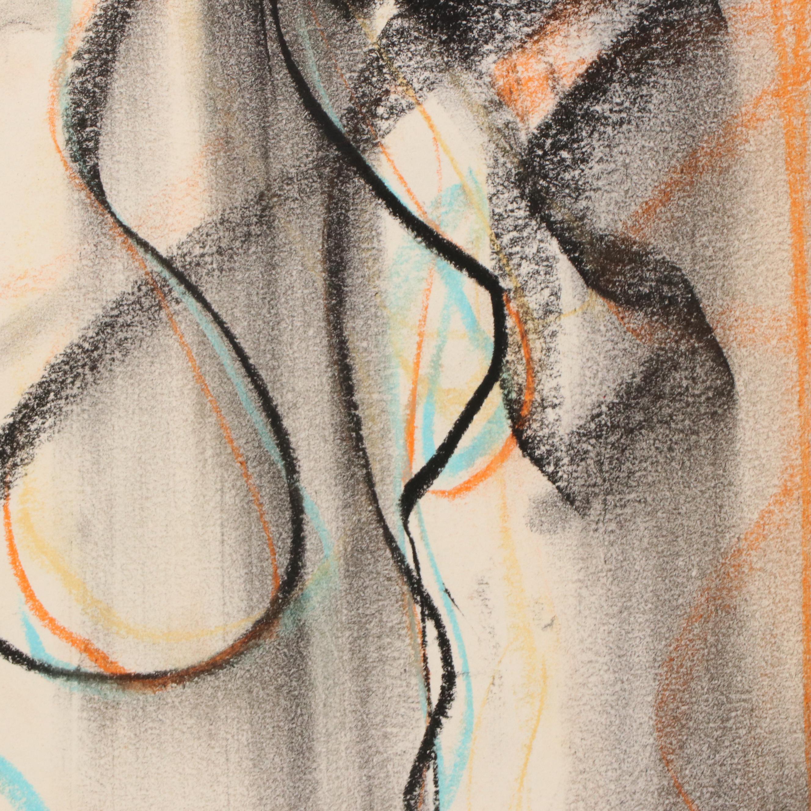 Jack Meanwell Oil Pastel Drawing: Gestural Figure, 1978