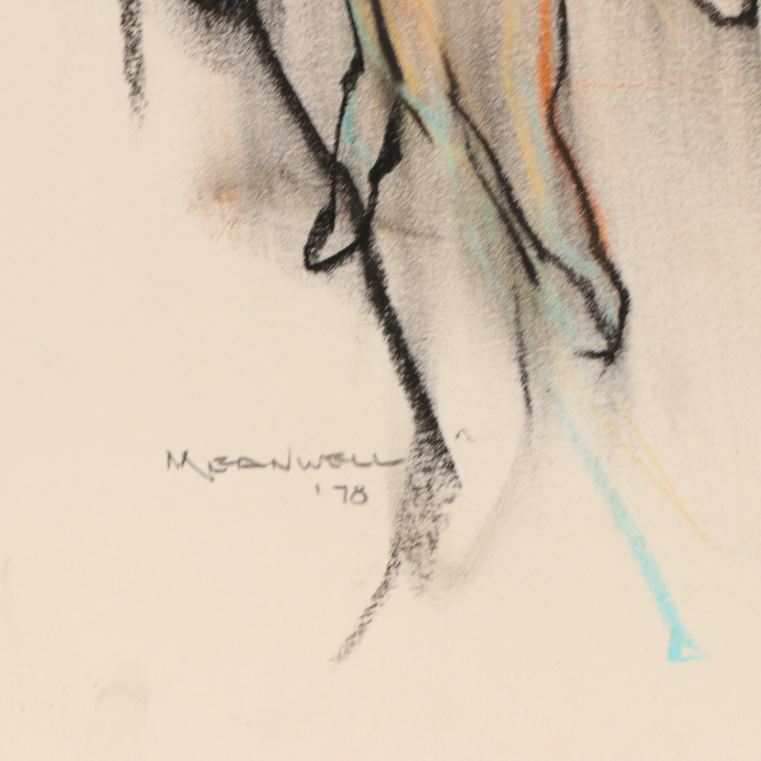 Jack Meanwell Oil Pastel Drawing: Gestural Figure, 1978