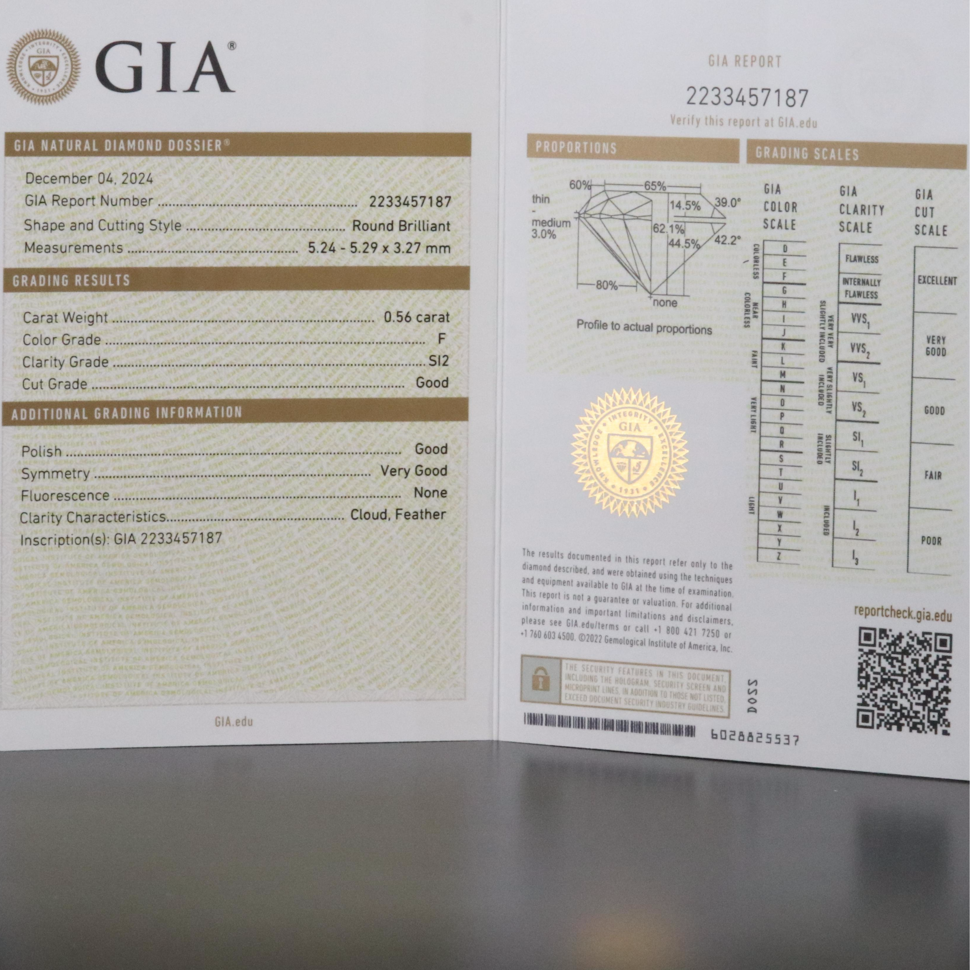 Loose 0.56 CT Diamond with GIA Report