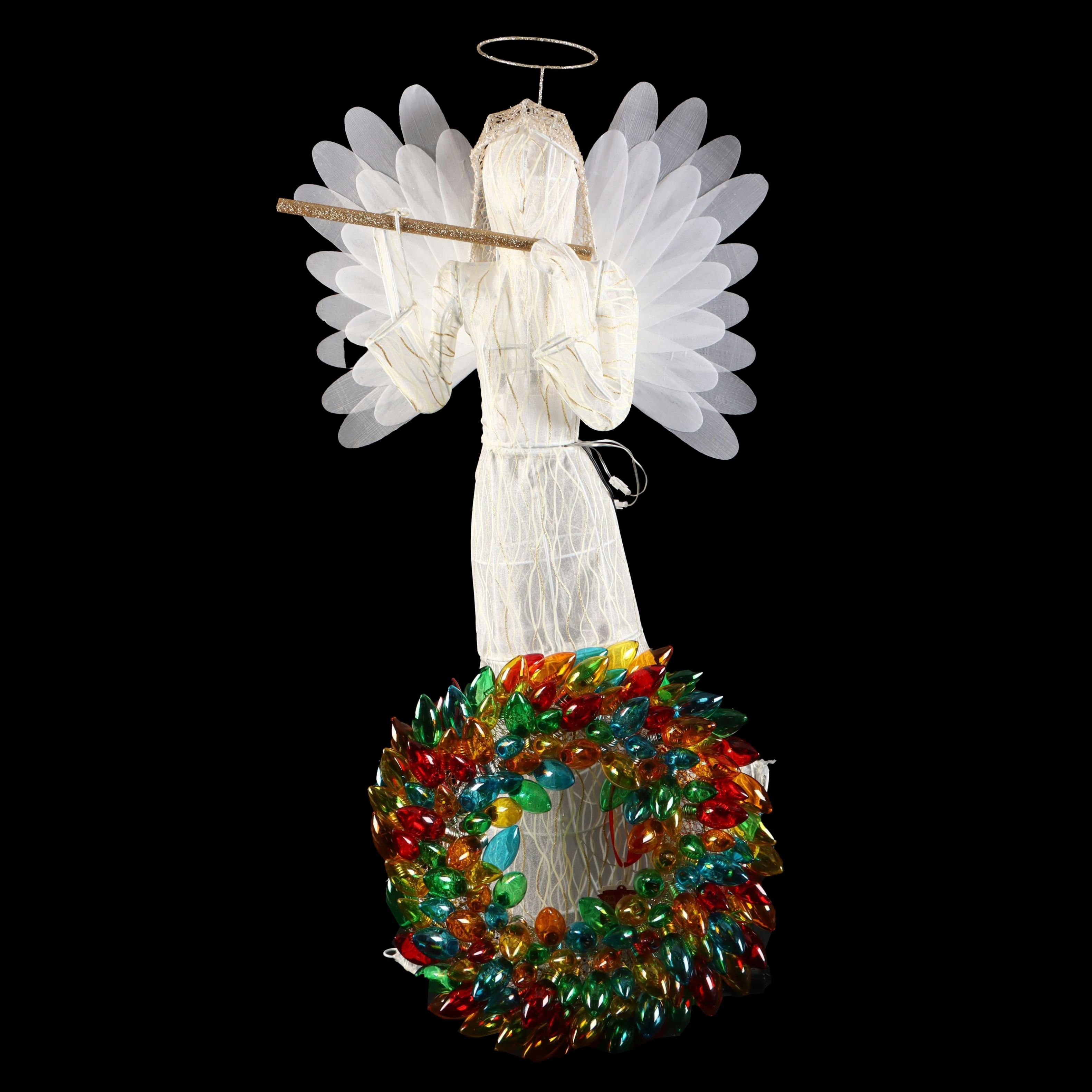 Mr. Christmas Animatronic Outdoor Angel and Colored Lightbulb Wreath
