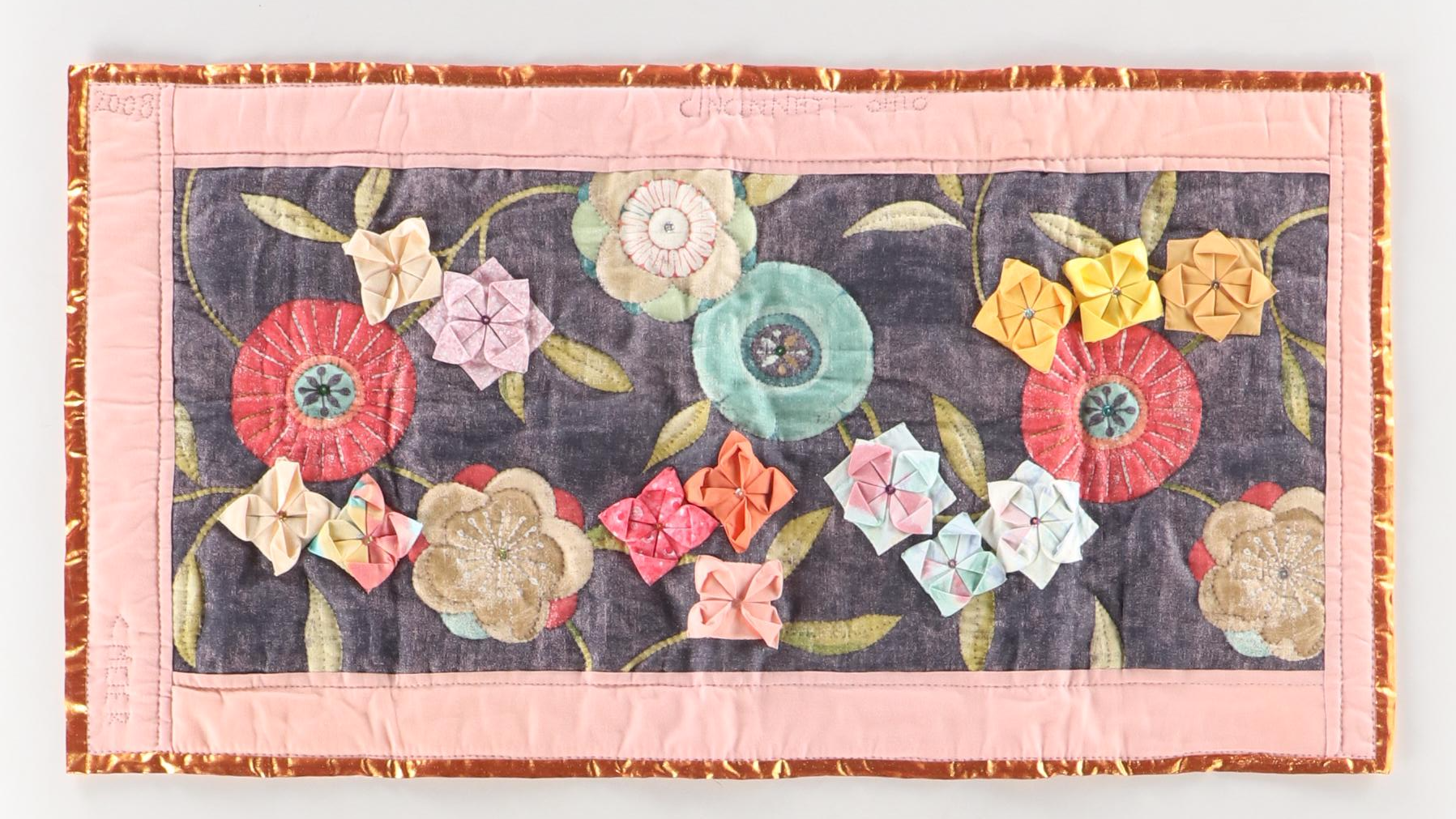 Cacilda Meier Handmade Artisan Quilt "Purple Propinquity" and "Peach Blossom"