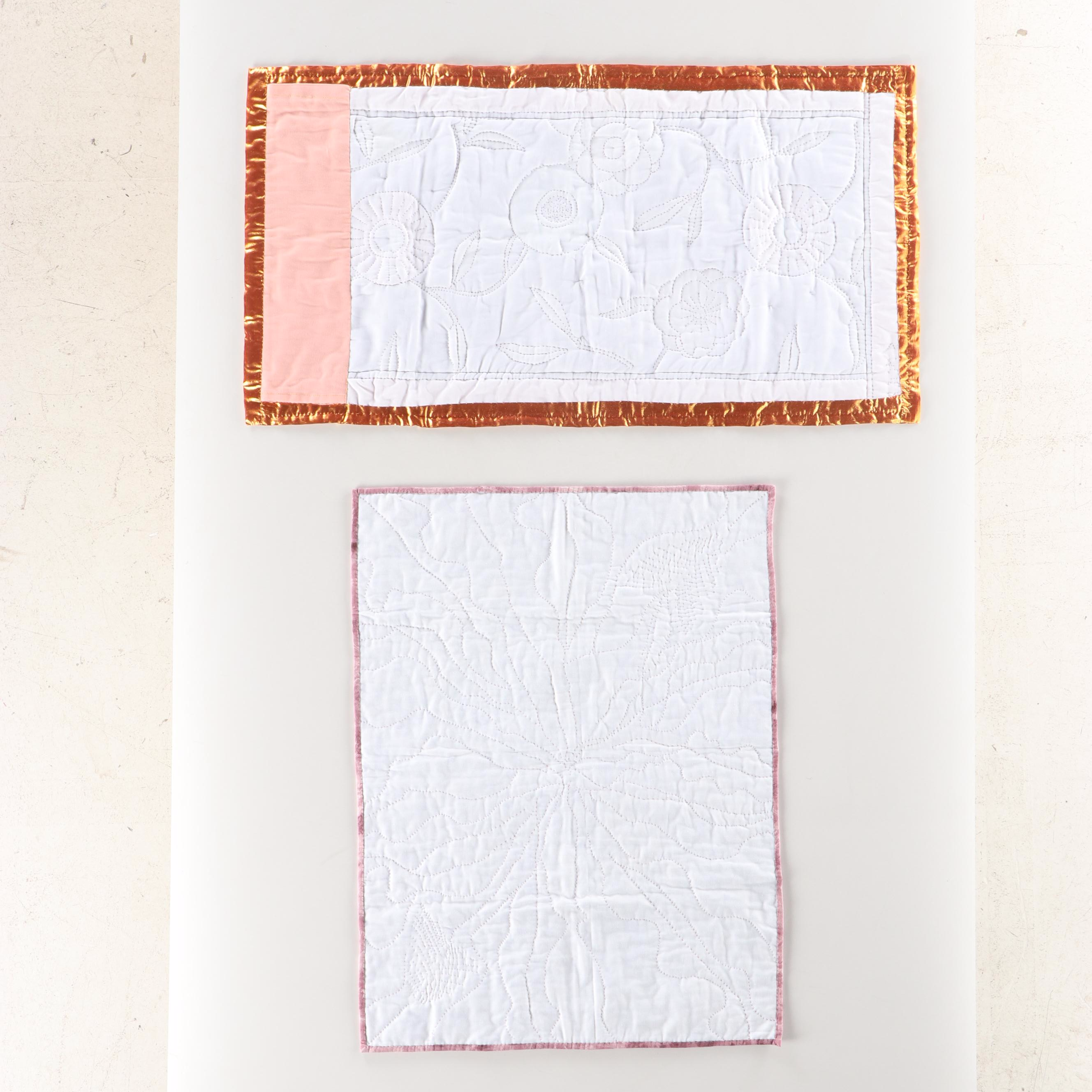 Cacilda Meier Handmade Artisan Quilt "Purple Propinquity" and "Peach Blossom"