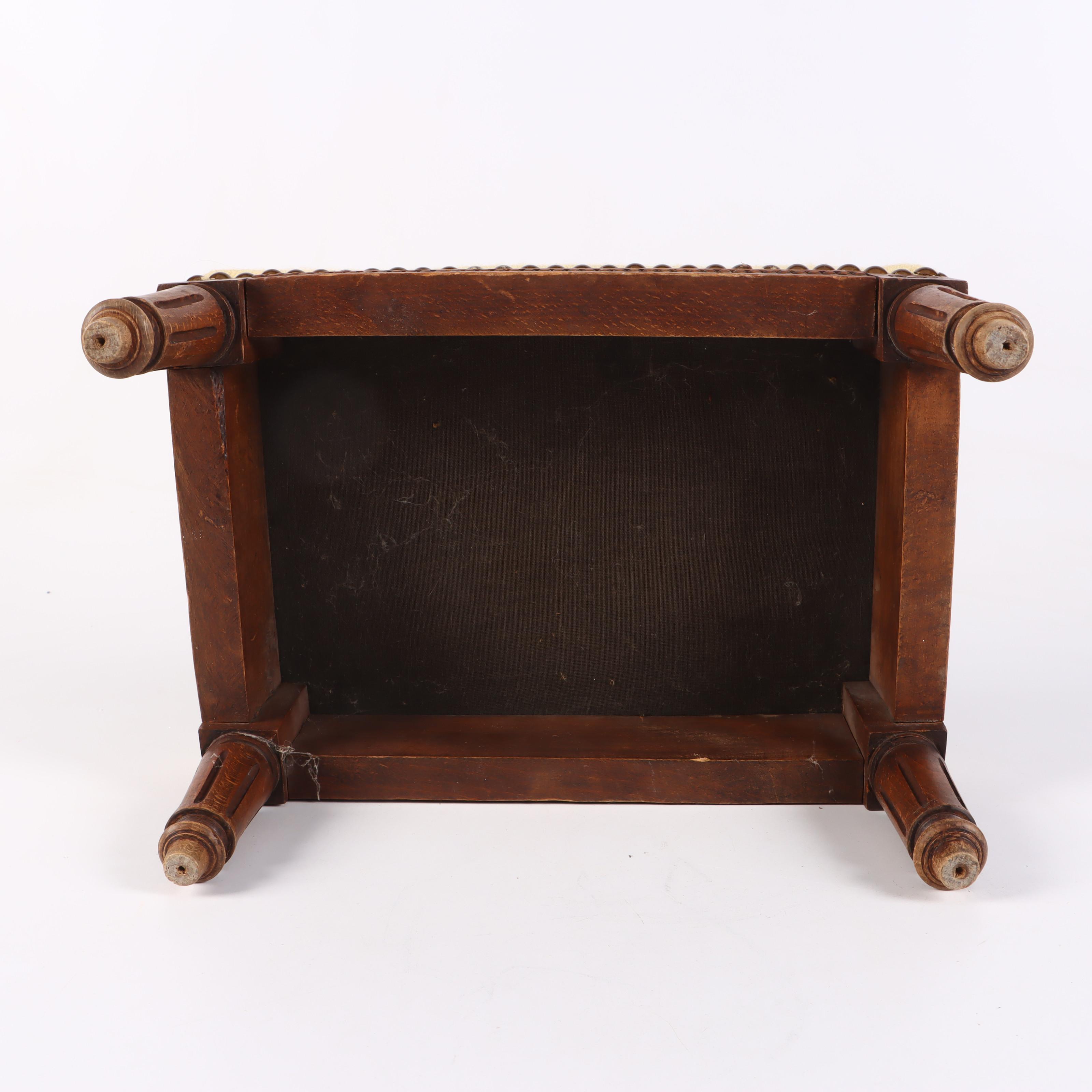 Victorian Carved Wood Footstool with Needlepoint Cushion