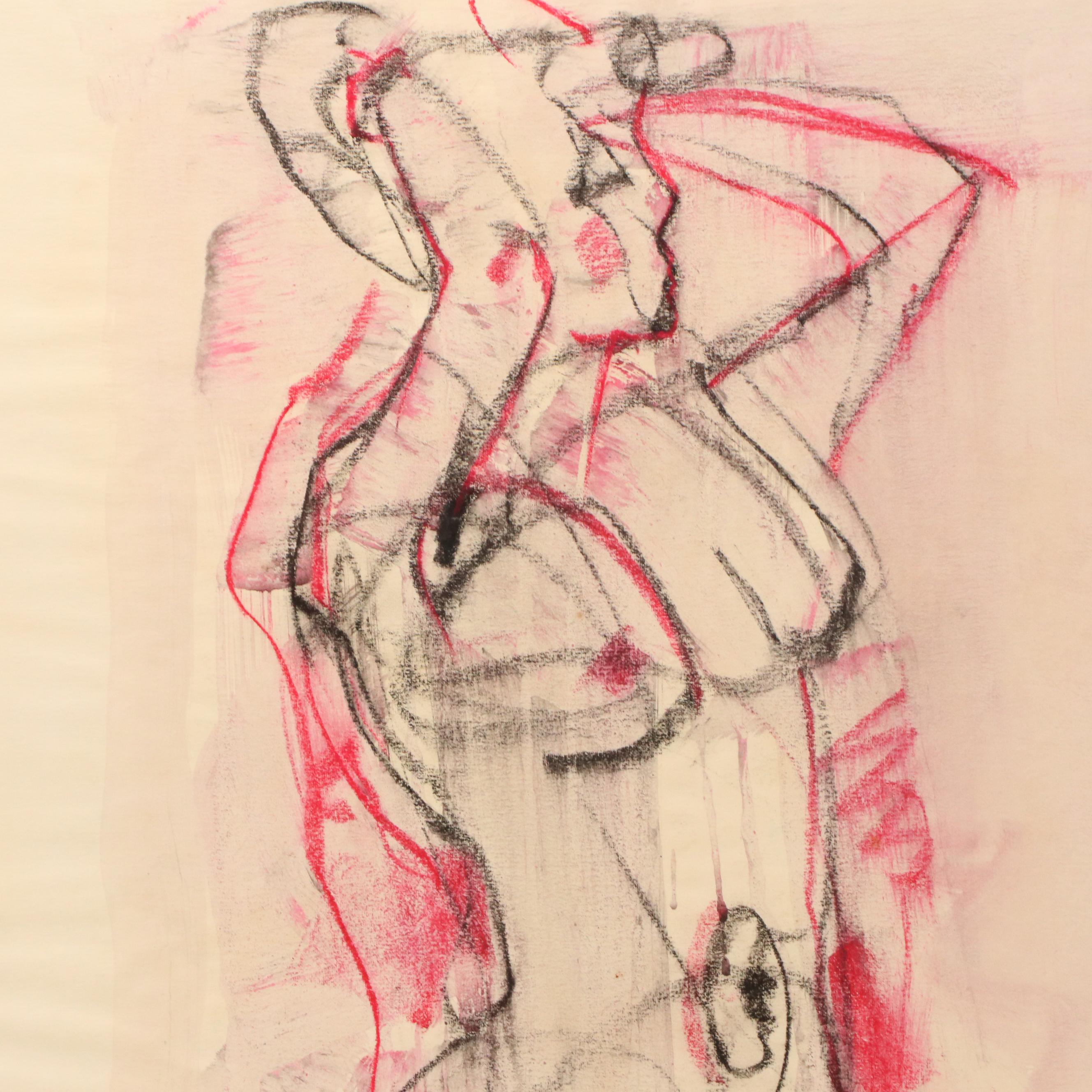 Jack Meanwell Stylized Nude Figure Line Drawing, 1982
