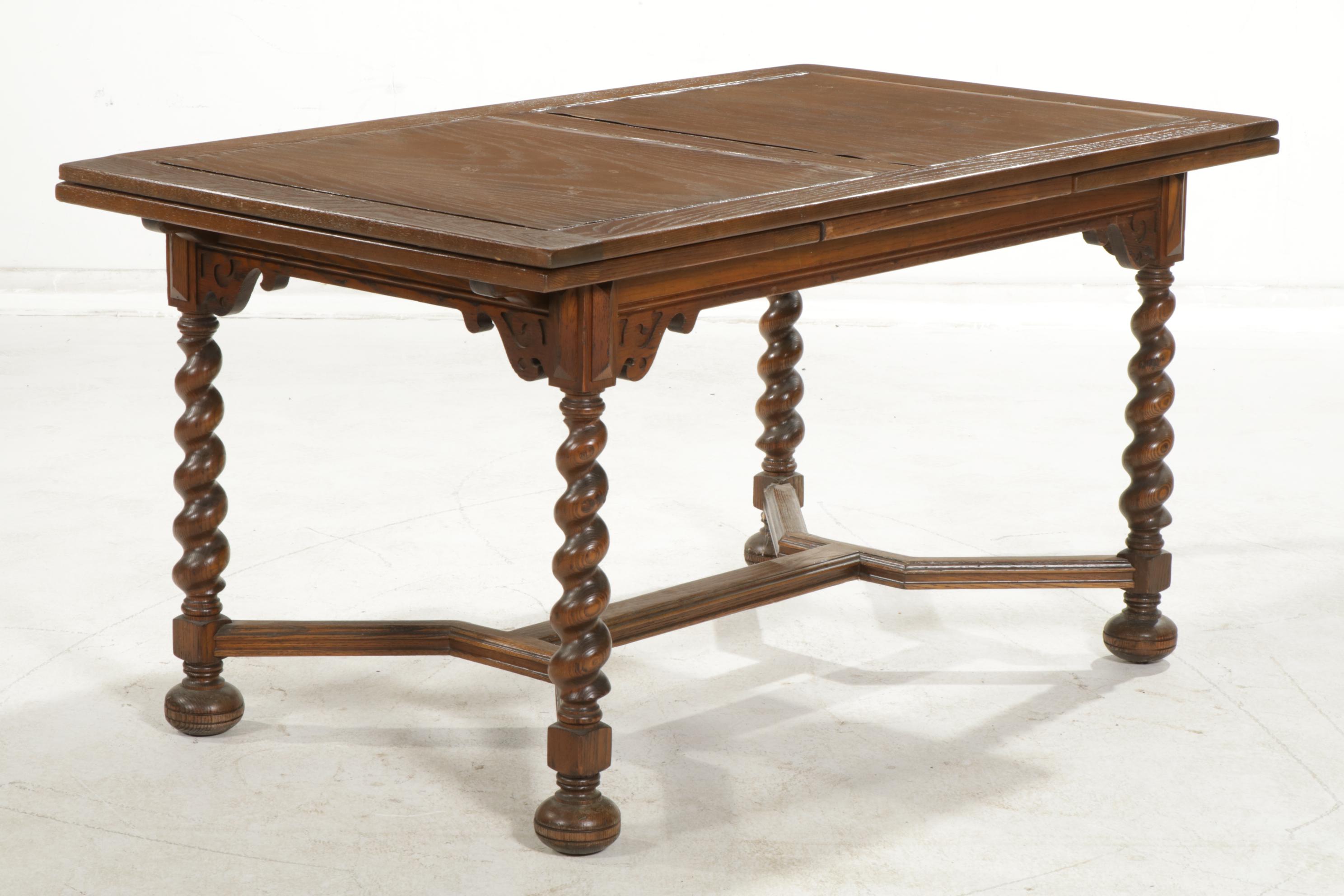 Grand  Rapids Chair Company Oak Barley Twist Dining Table and Storage Benches