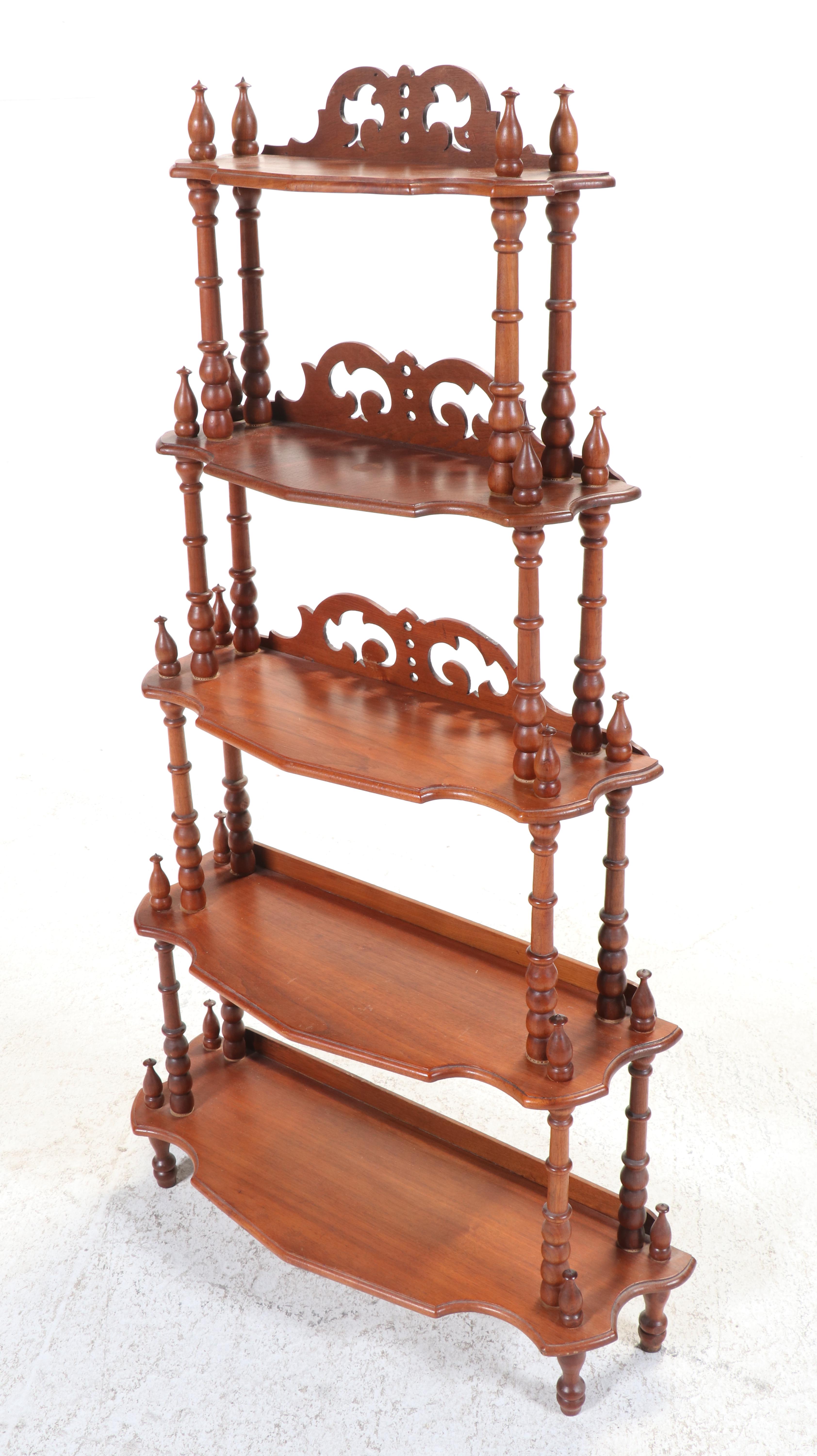 Victorian Walnut Five-Tier Graduated Etagere, Late 19th Century