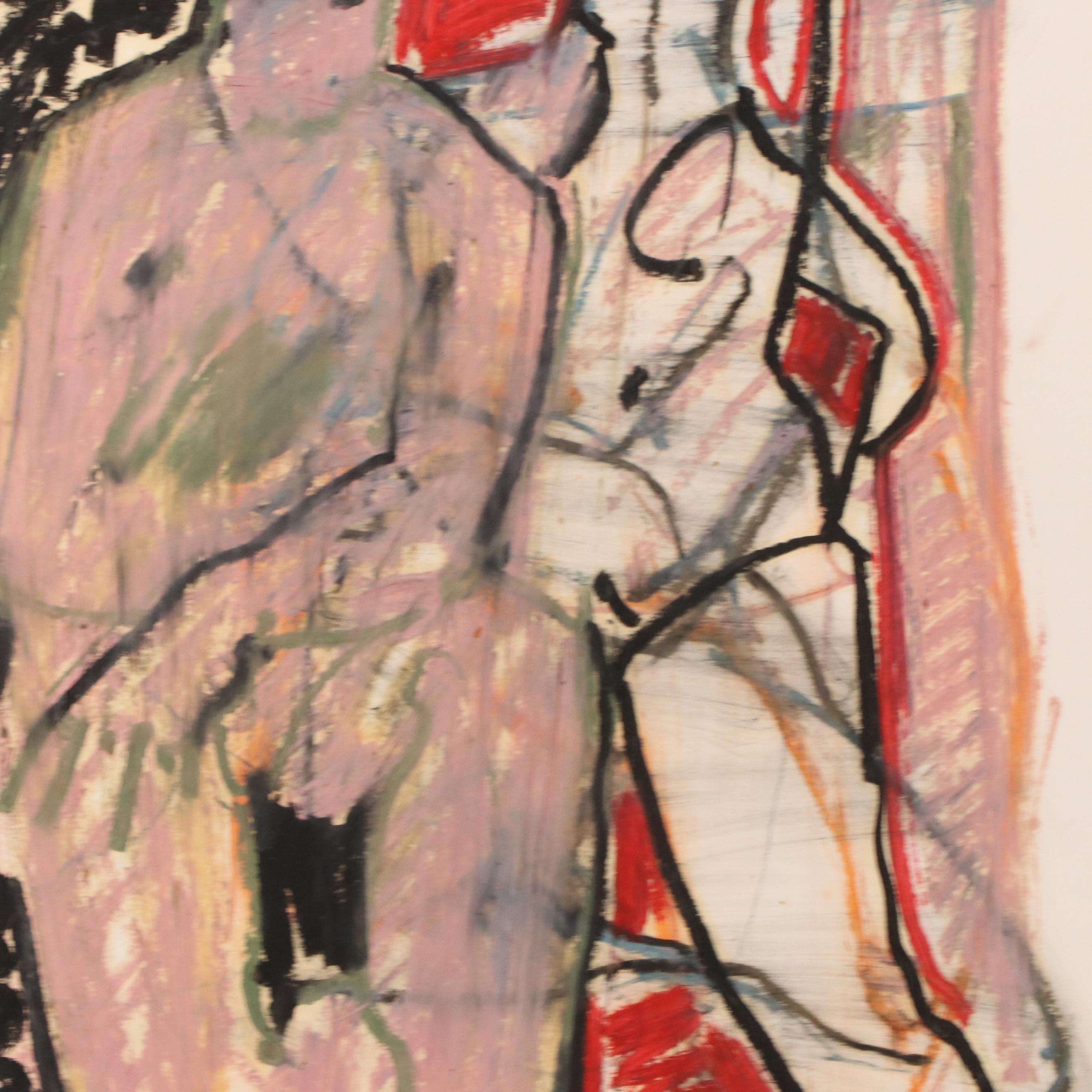 Jack Meanwell Gestural Oil Pastel Figure Drawing, late 20th century