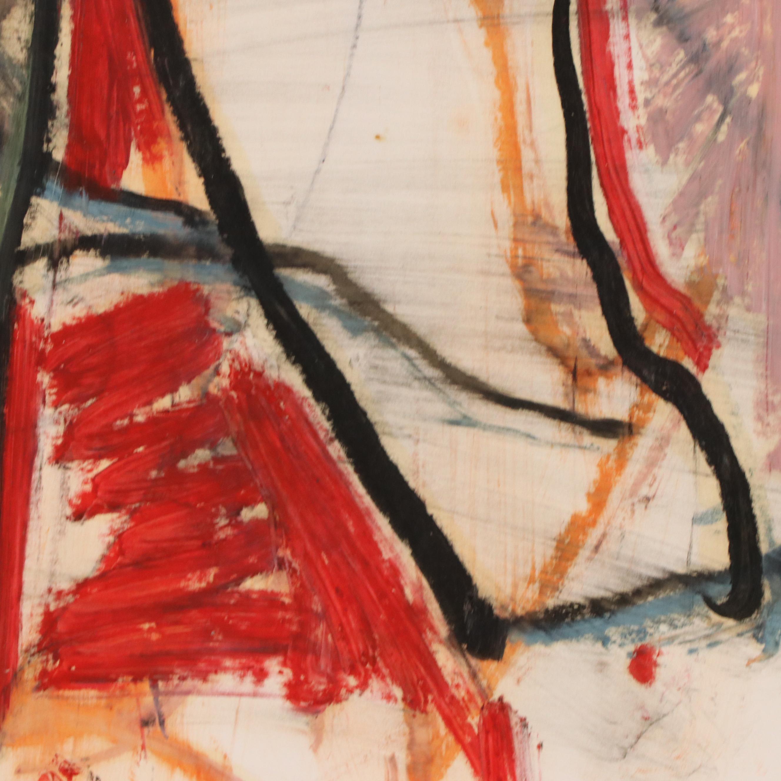 Jack Meanwell Gestural Oil Pastel Figure Drawing, late 20th century