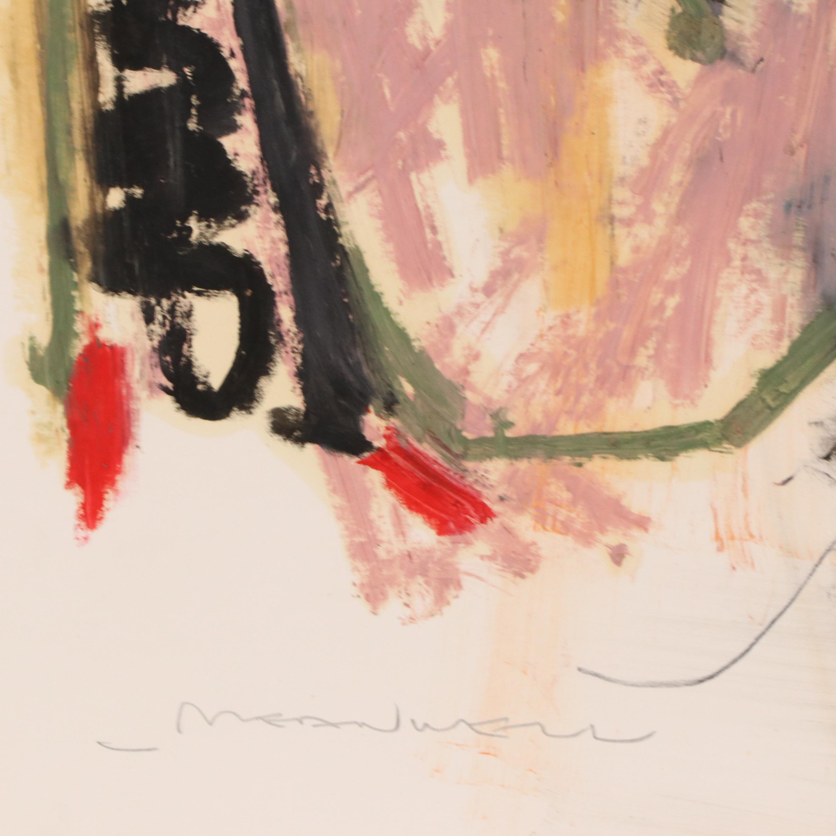 Jack Meanwell Gestural Oil Pastel Figure Drawing, late 20th century