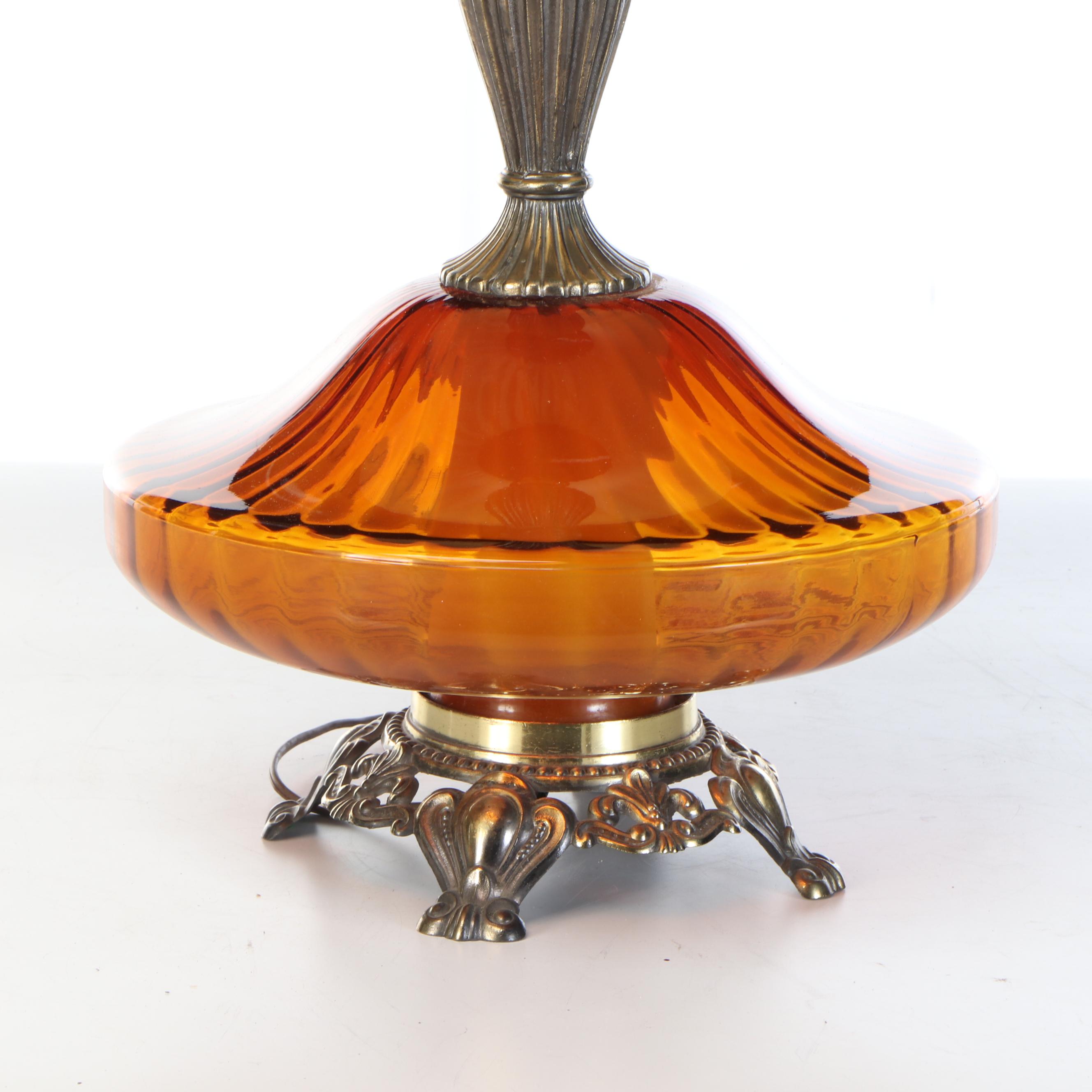 Hollywood Regency Style Amber Glass Table Lamp