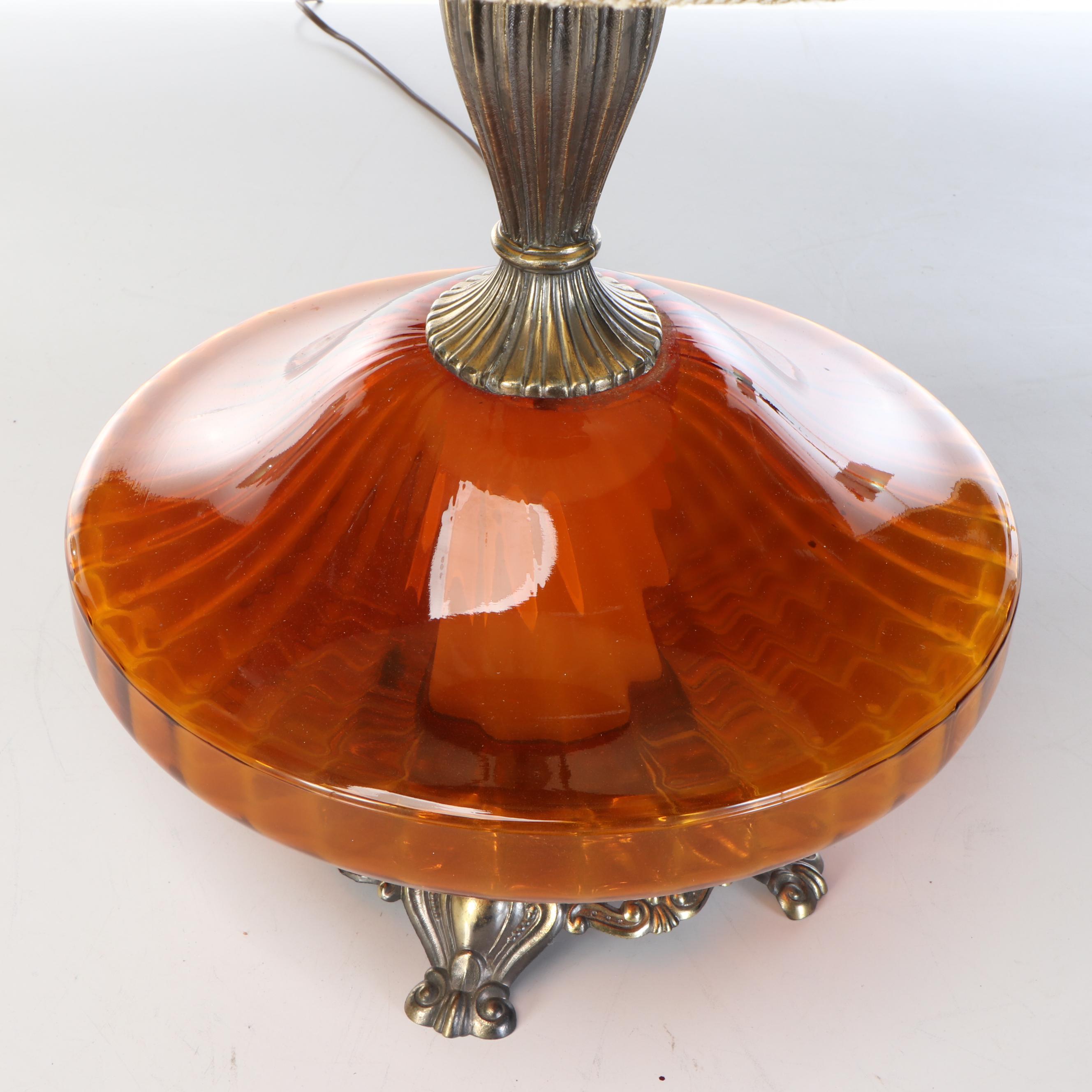 Hollywood Regency Style Amber Glass Table Lamp