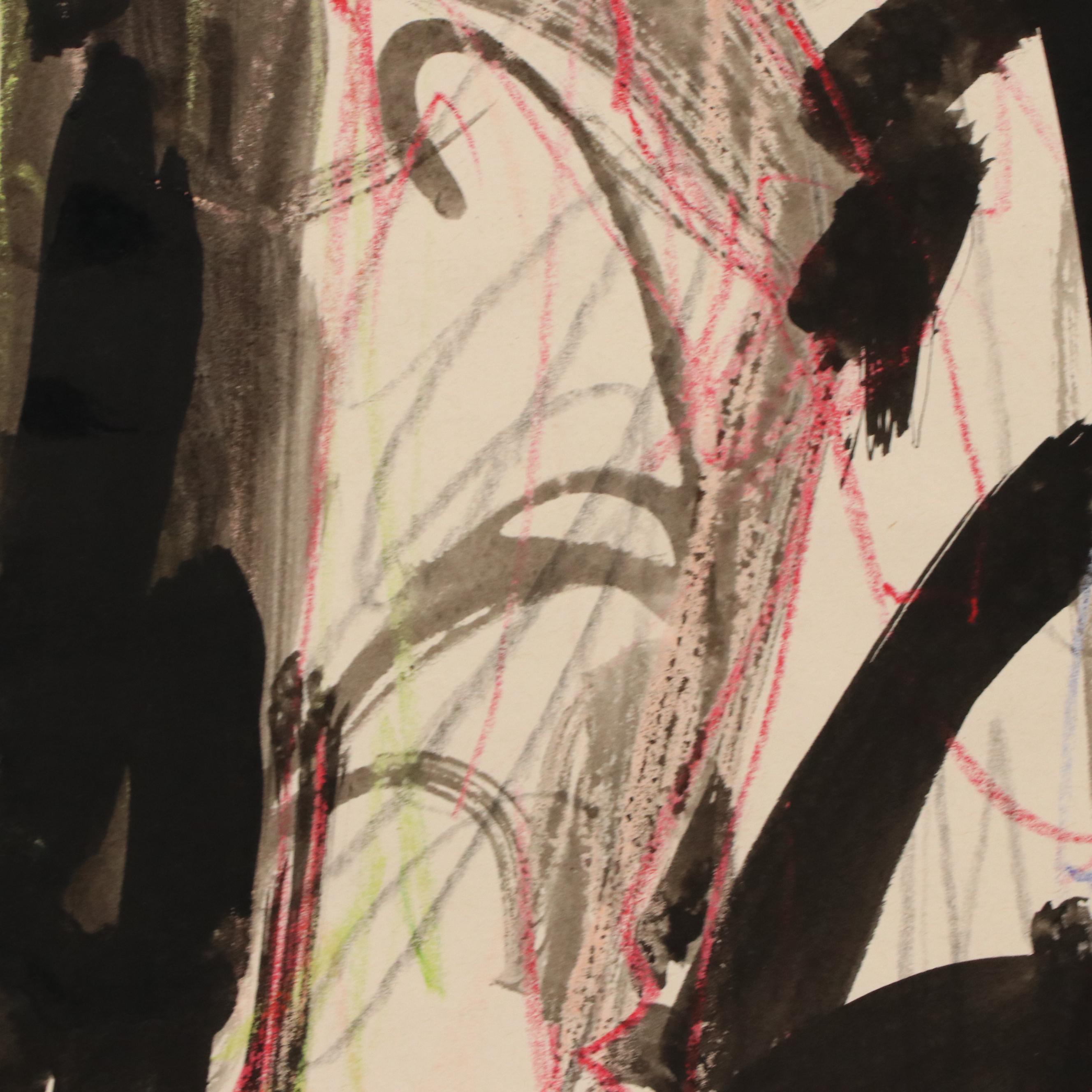 Jack Meanwell Stylized Multi Figure Mixed Media Drawing, 1993