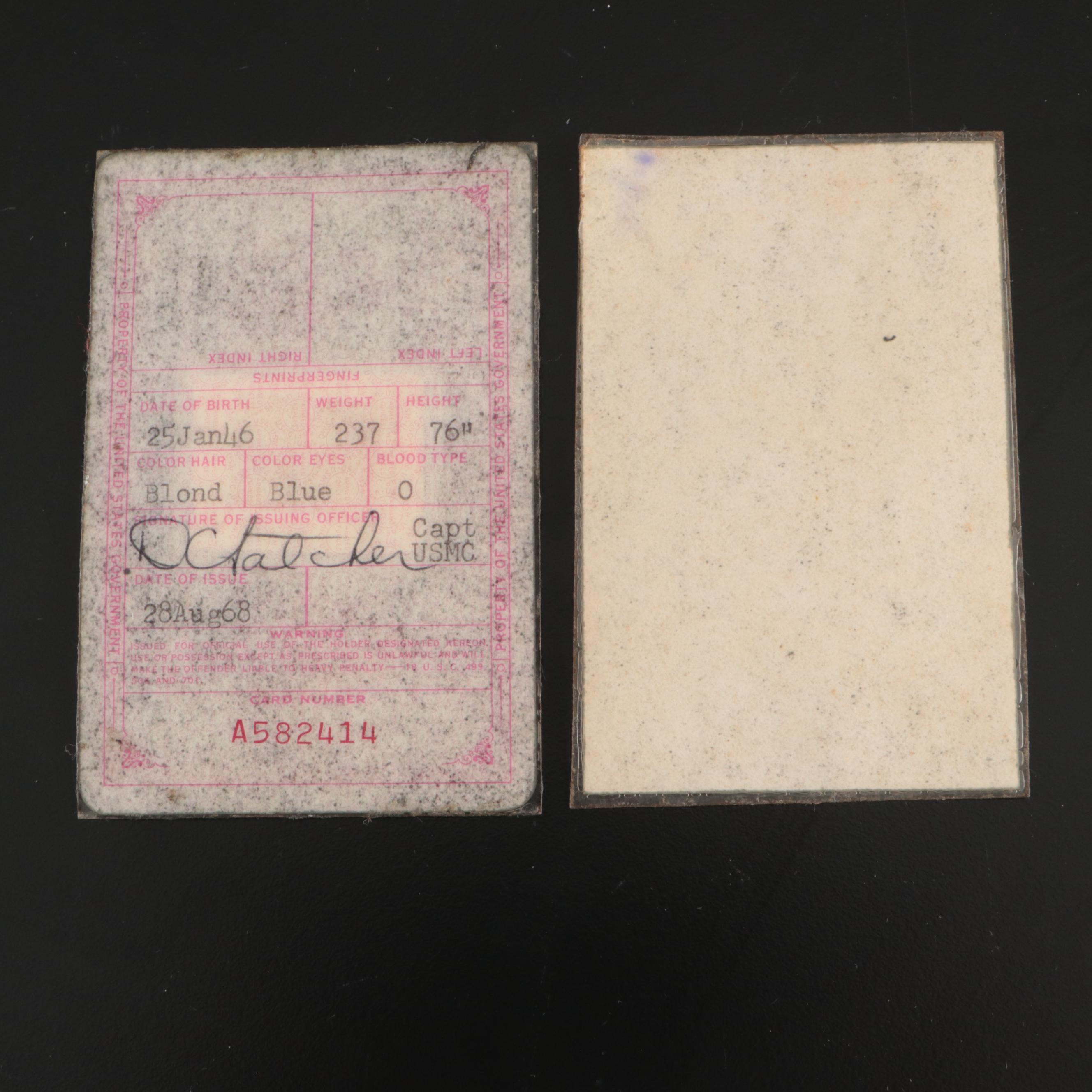 Vietnam War Era Marine Corps ID Cards with Pins, Belt Buckles and More