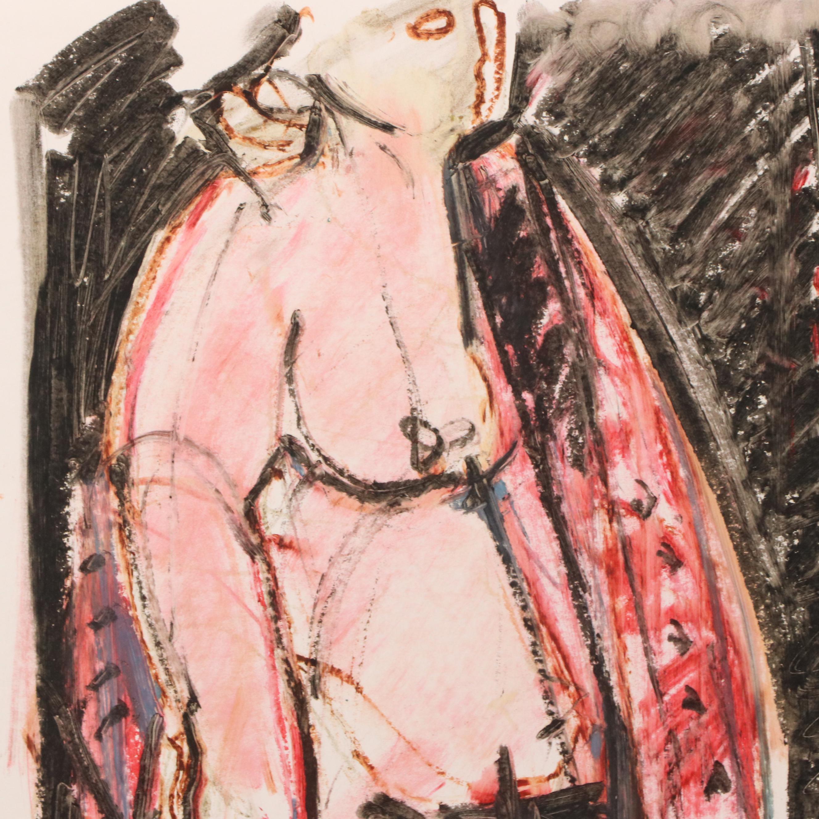 Jack Meanwell Abstract Figural Composition Pastel Drawing, Late 20th Century