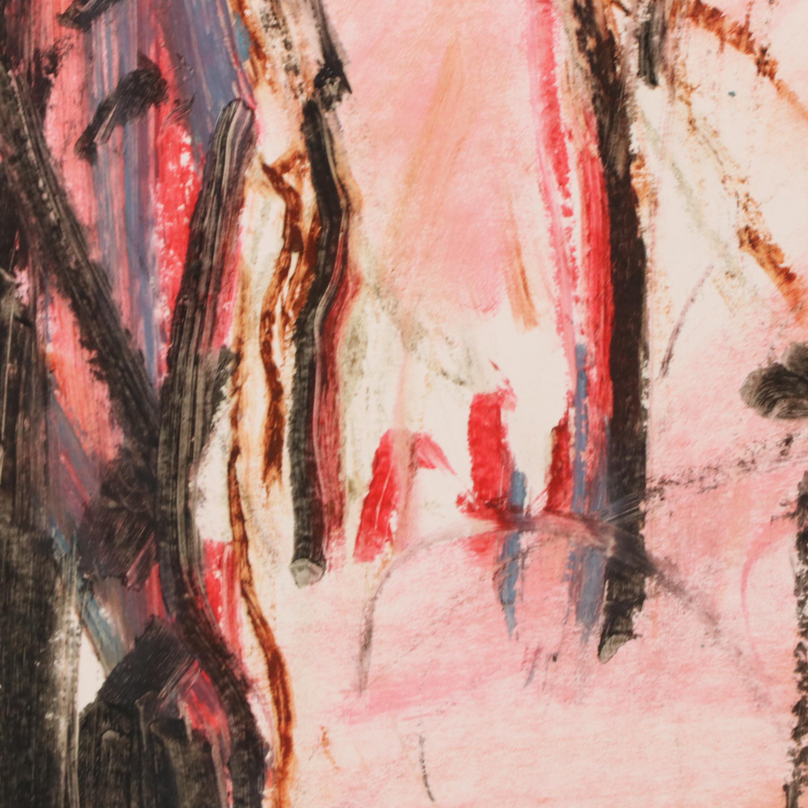 Jack Meanwell Abstract Figural Composition Pastel Drawing, Late 20th Century