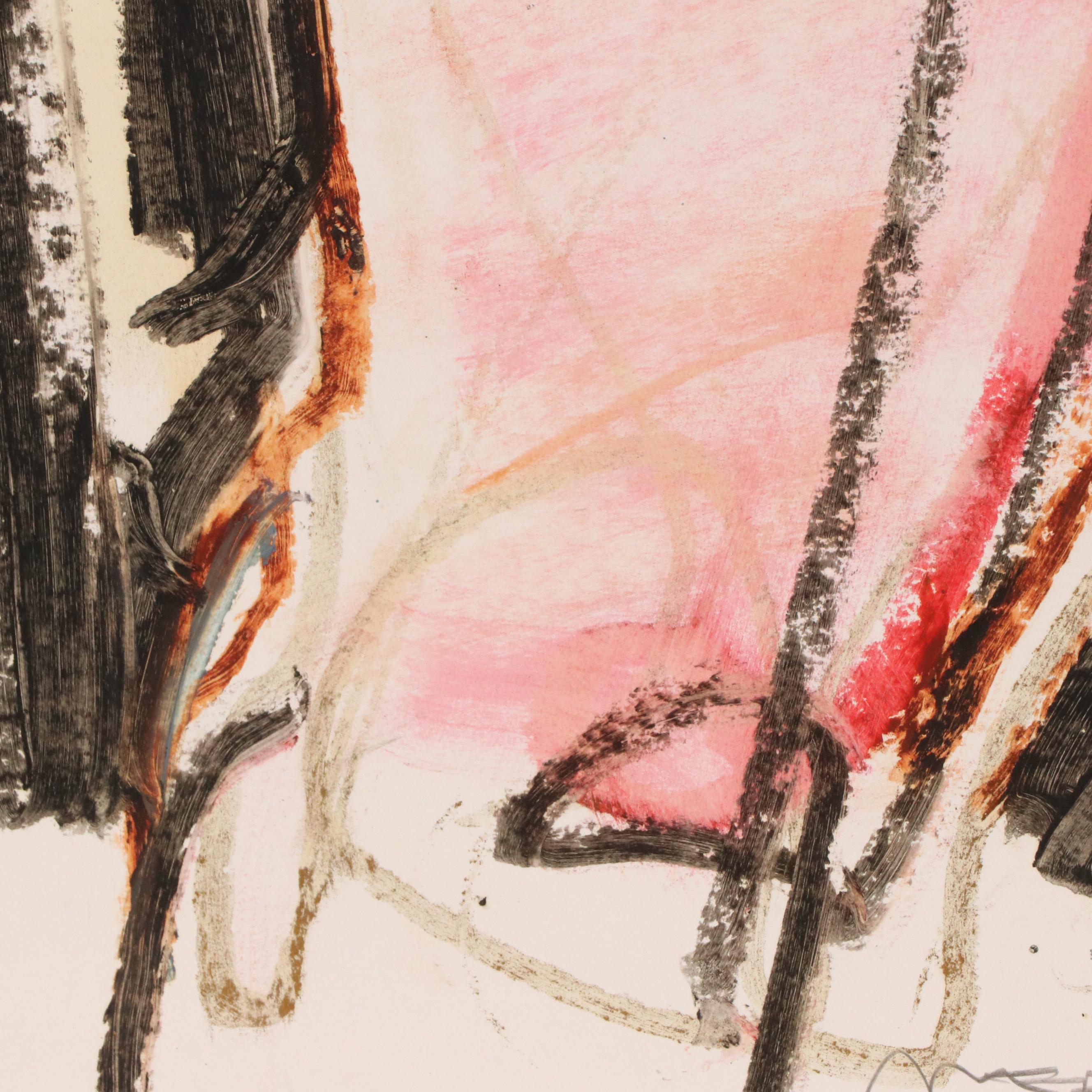 Jack Meanwell Abstract Figural Composition Pastel Drawing, Late 20th Century