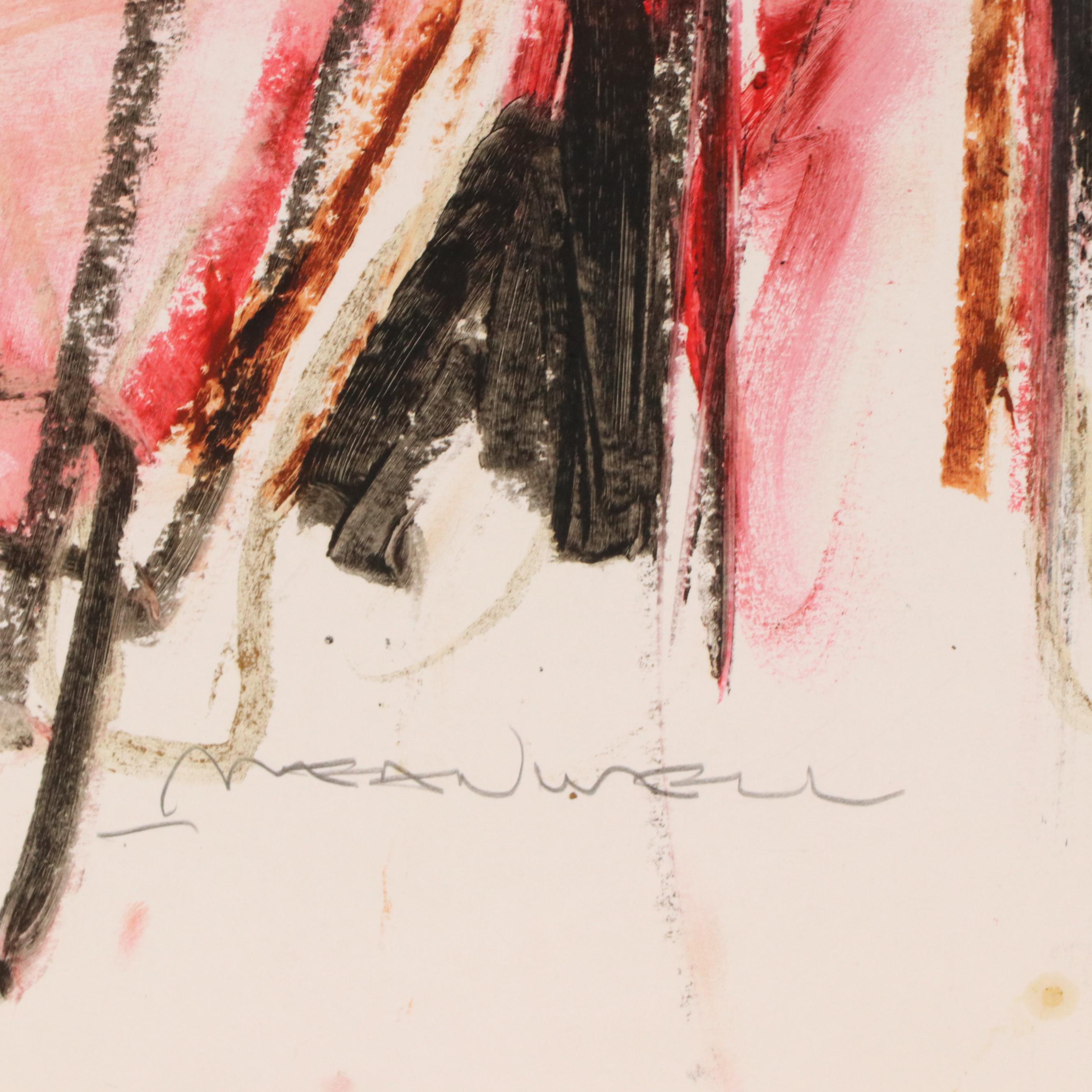 Jack Meanwell Abstract Figural Composition Pastel Drawing, Late 20th Century