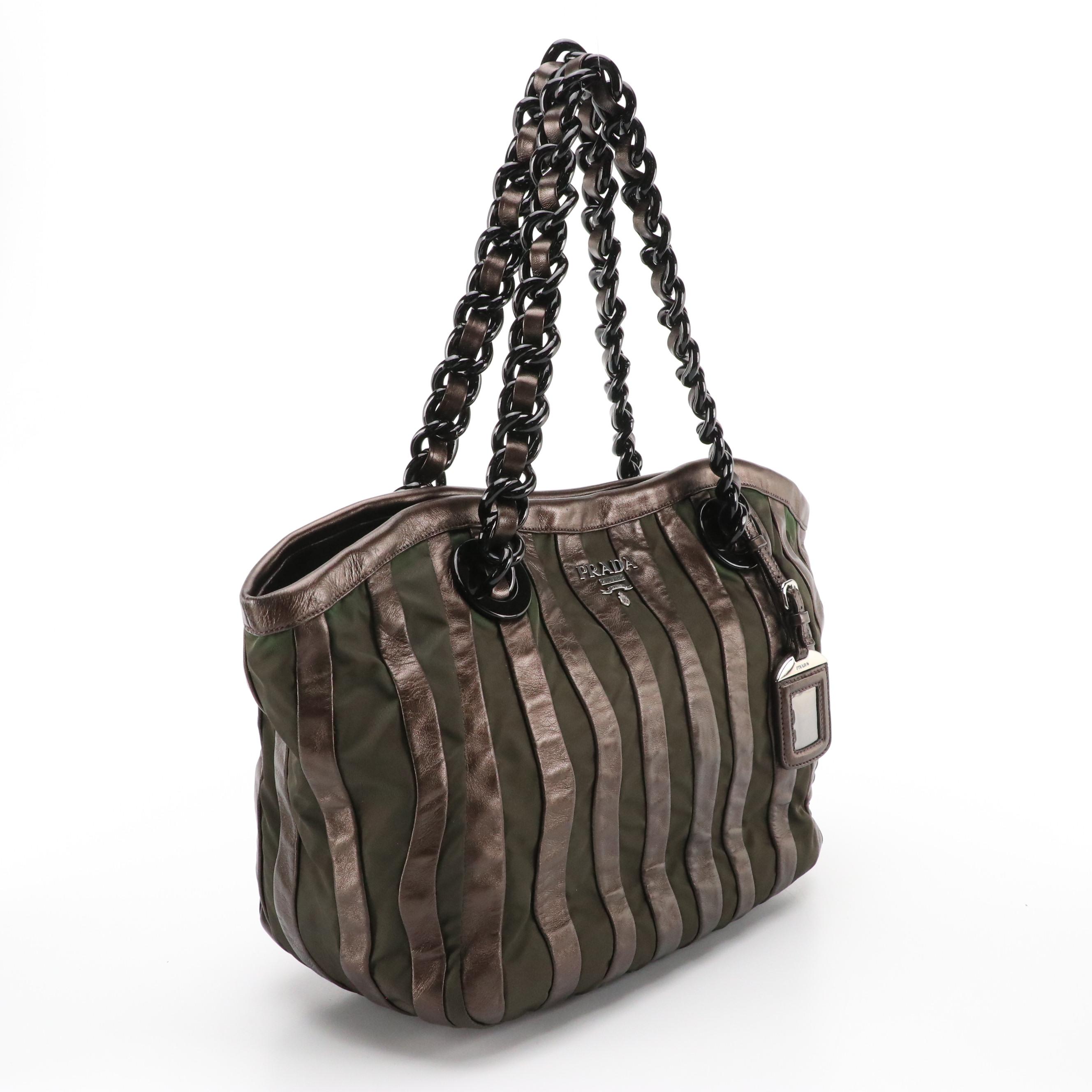 Prada Tessuto Nylon and Nappa Leather Shoulder Bag with Interwoven Link Strap