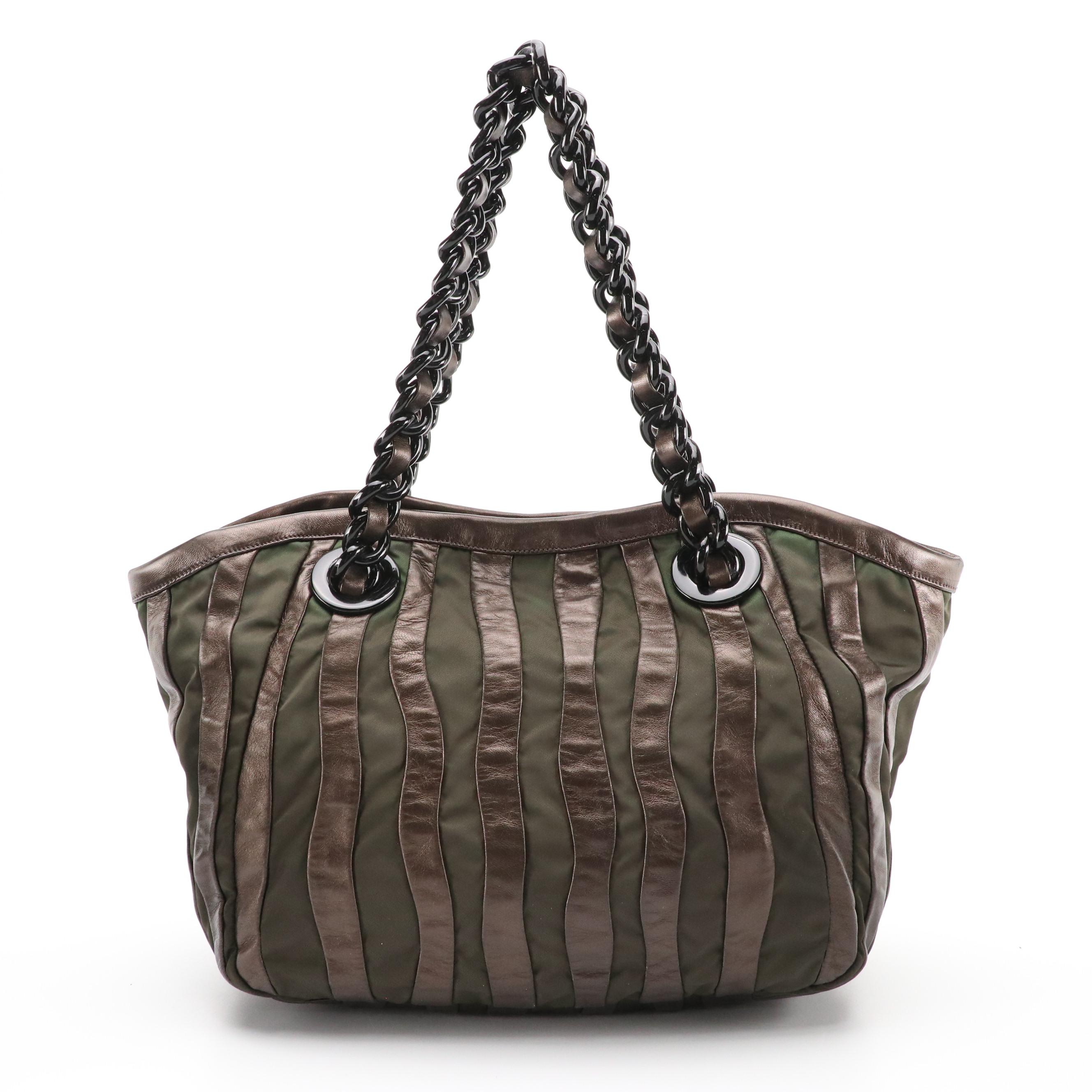 Prada Tessuto Nylon and Nappa Leather Shoulder Bag with Interwoven Link Strap