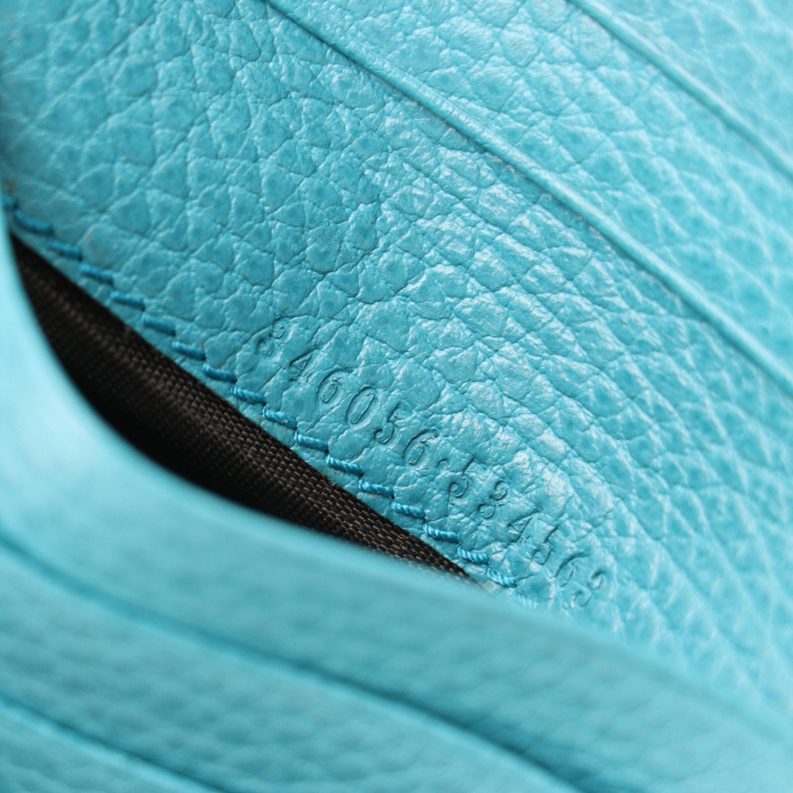 Gucci Compact Zip Wallet in Monogram Canvas and Teal Grained Leather