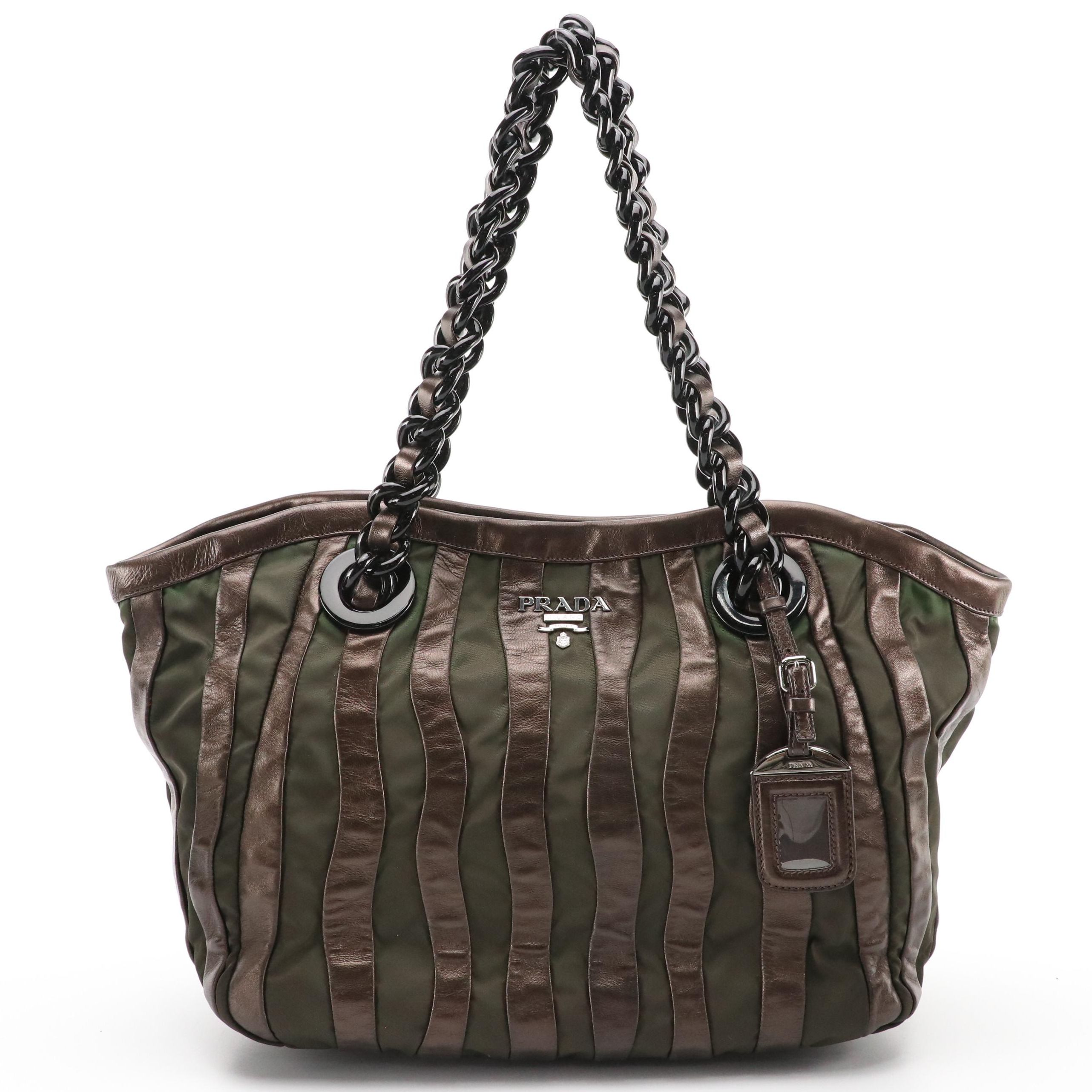 Prada Tessuto Nylon and Nappa Leather Shoulder Bag with Interwoven Link Strap