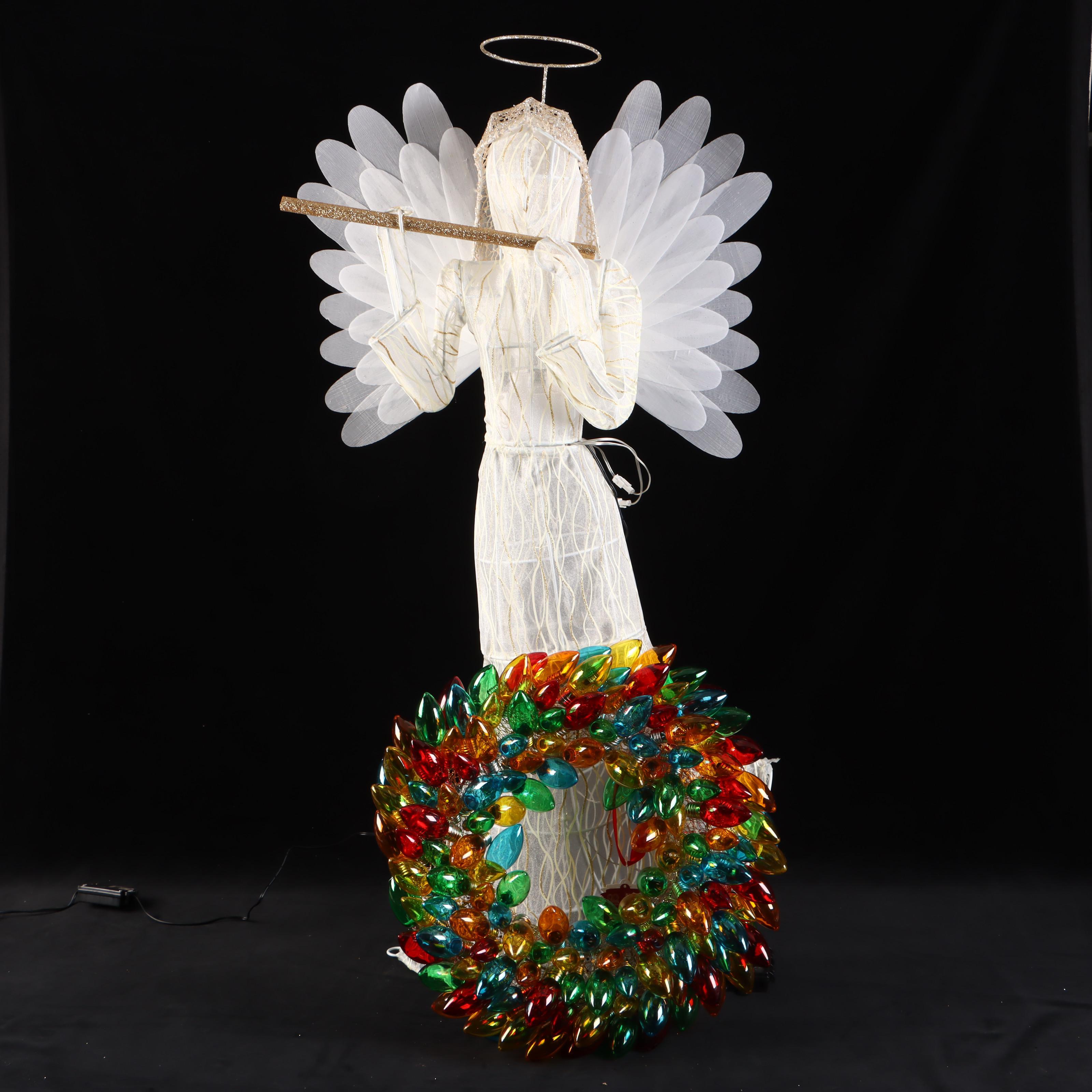 Mr. Christmas Animatronic Outdoor Angel and Colored Lightbulb Wreath