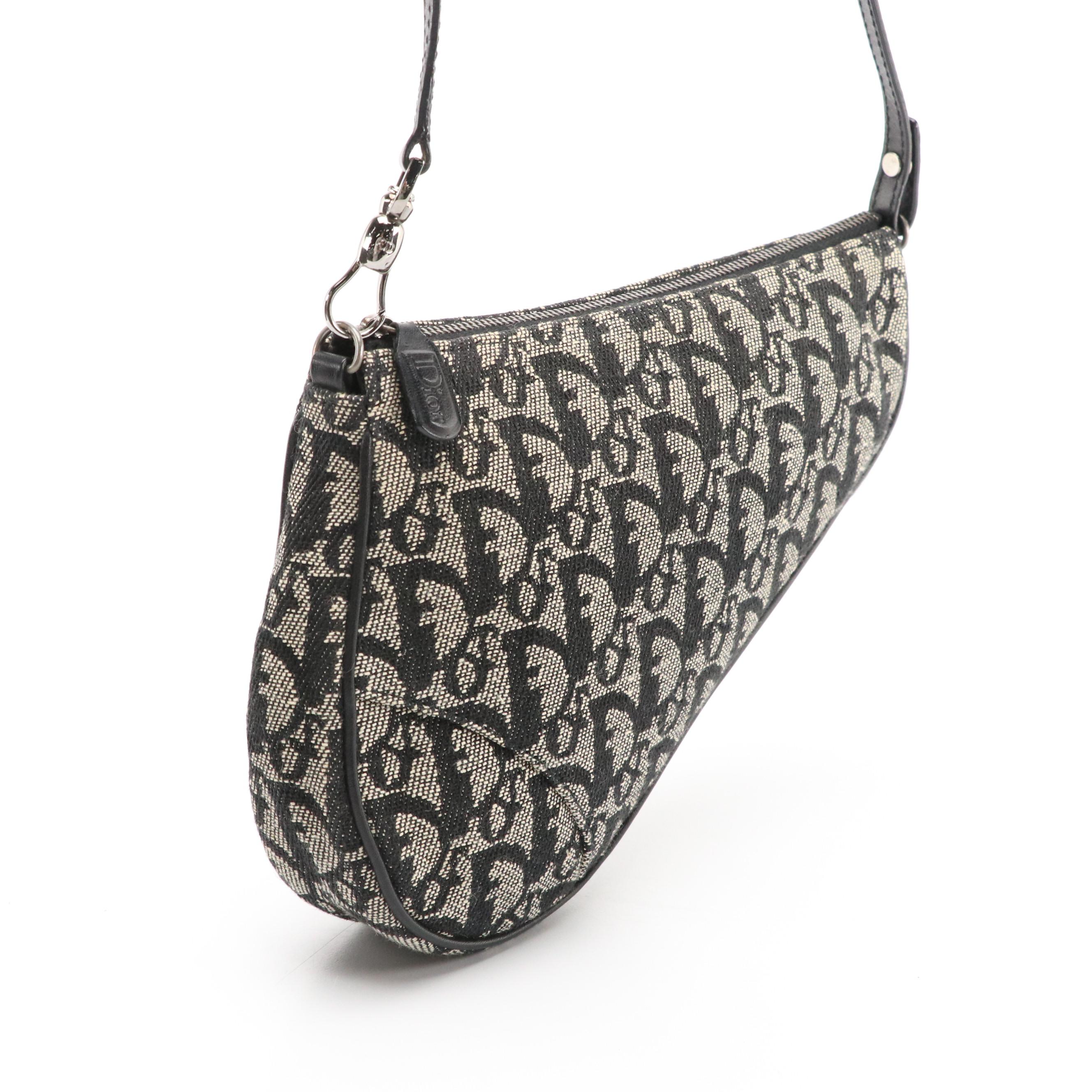 Christian Dior Saddle Zip Pochette in Black & White Trotter Monogram Canvas