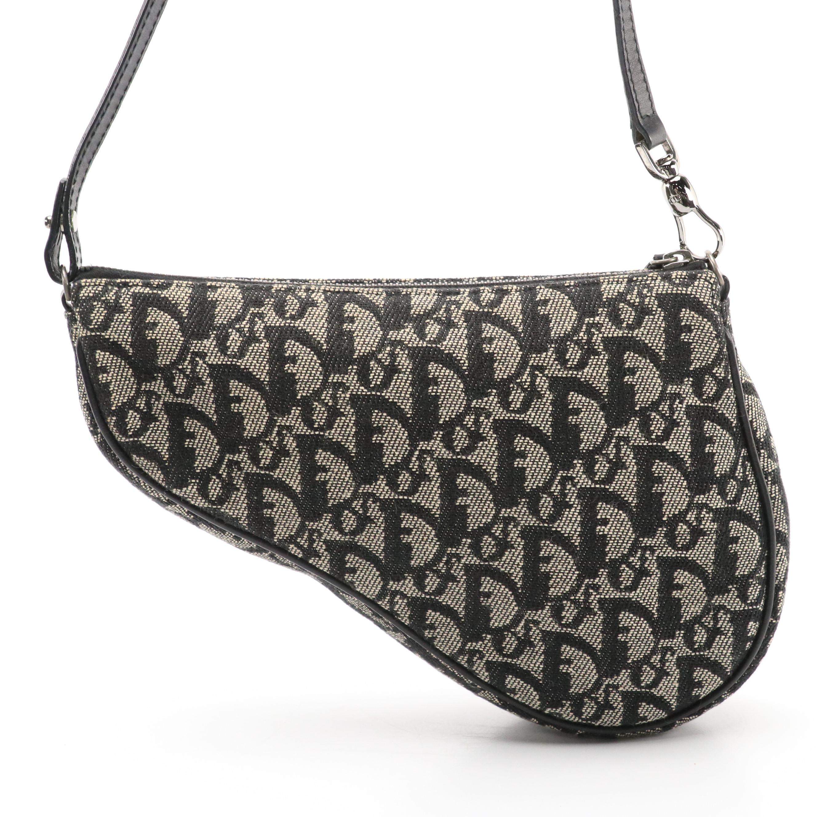 Christian Dior Saddle Zip Pochette in Black & White Trotter Monogram Canvas