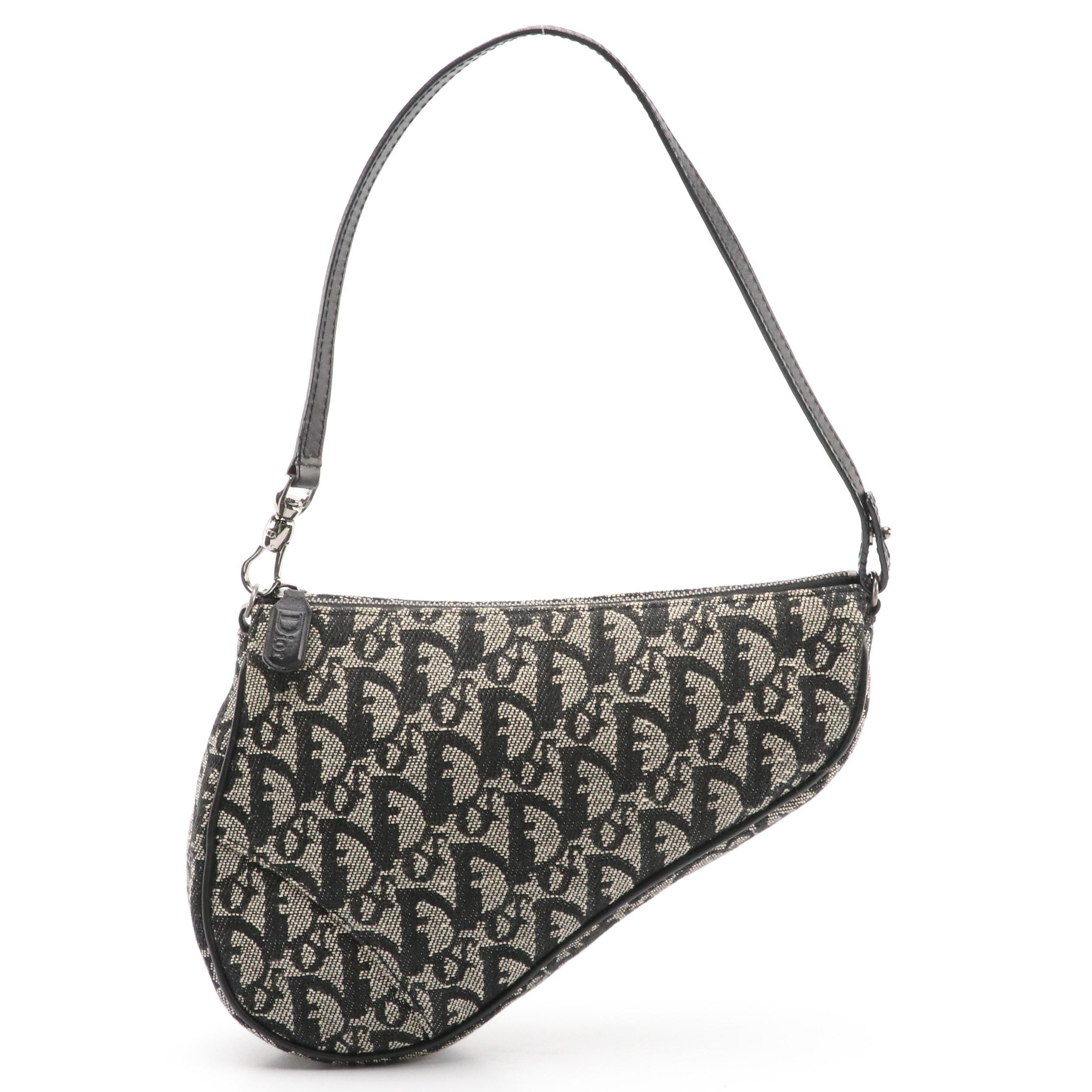 Christian Dior Saddle Zip Pochette in Black & White Trotter Monogram Canvas