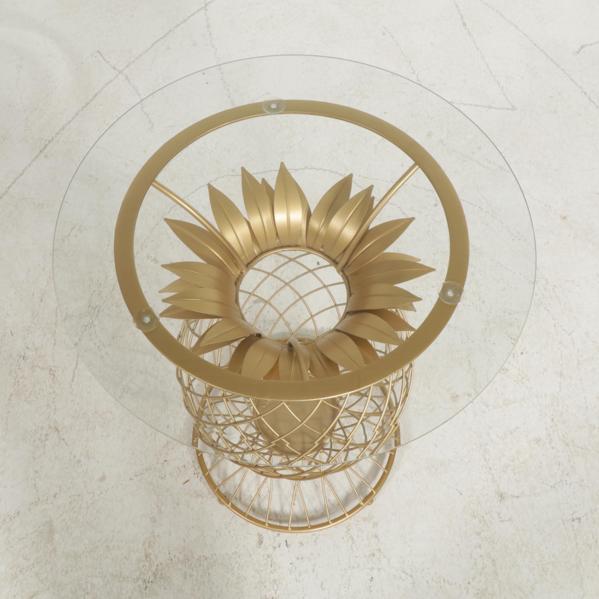 Pineapple Form Metal Glass-Top Side Table