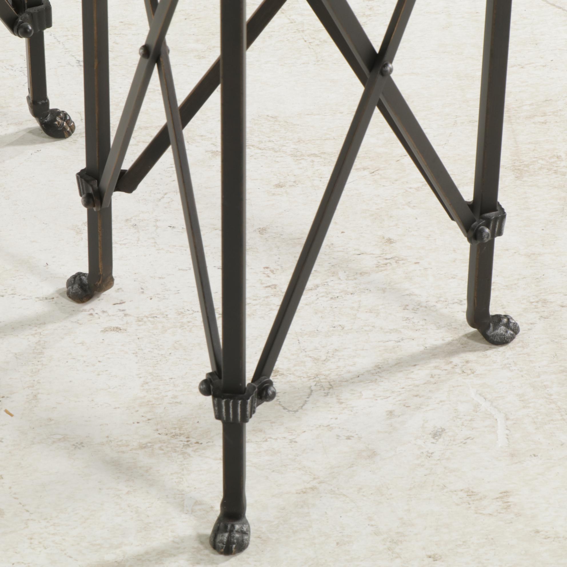 Ballard Designs Industrial Style Metal with Mirrored Glass Top Side Tables, Pair