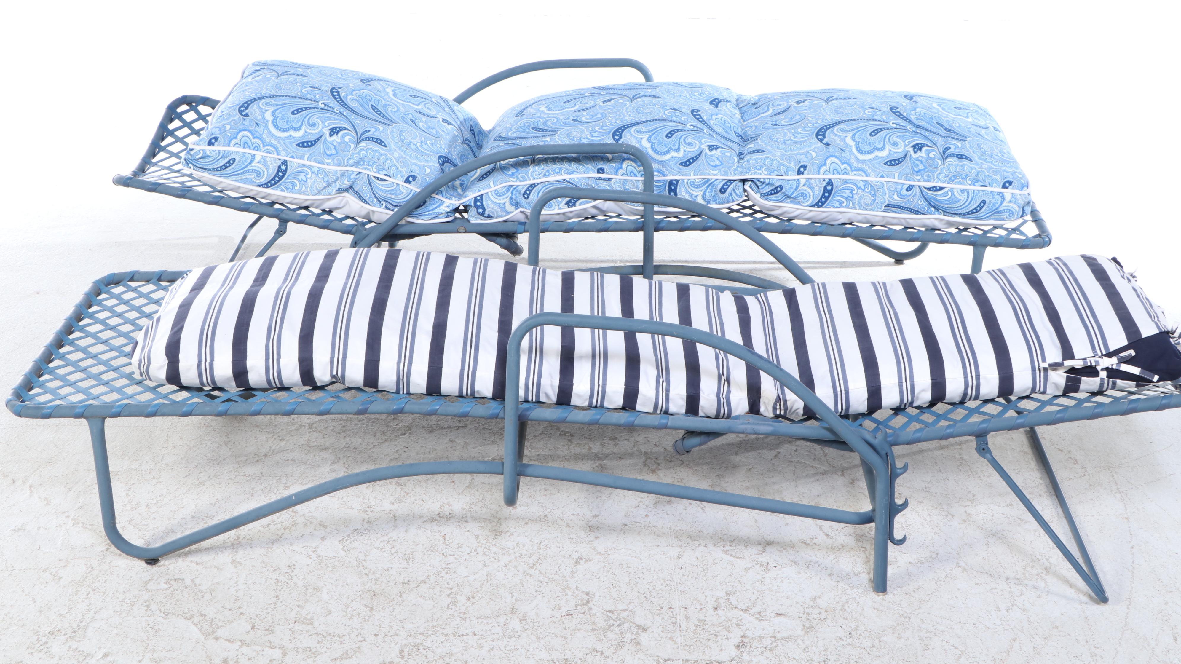 Pair of Brown Jordan Lounge Chairs with Cushions and Side Tables