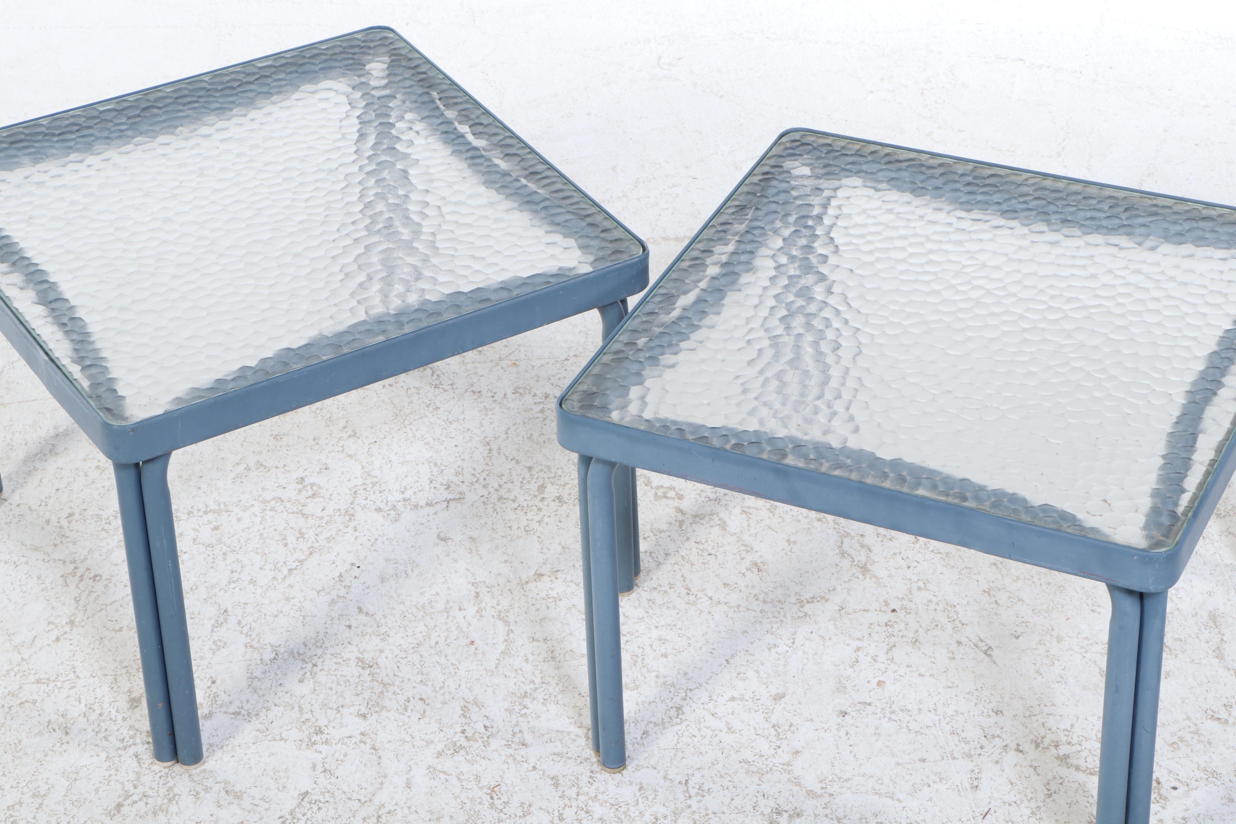 Pair of Brown Jordan Lounge Chairs with Cushions and Side Tables