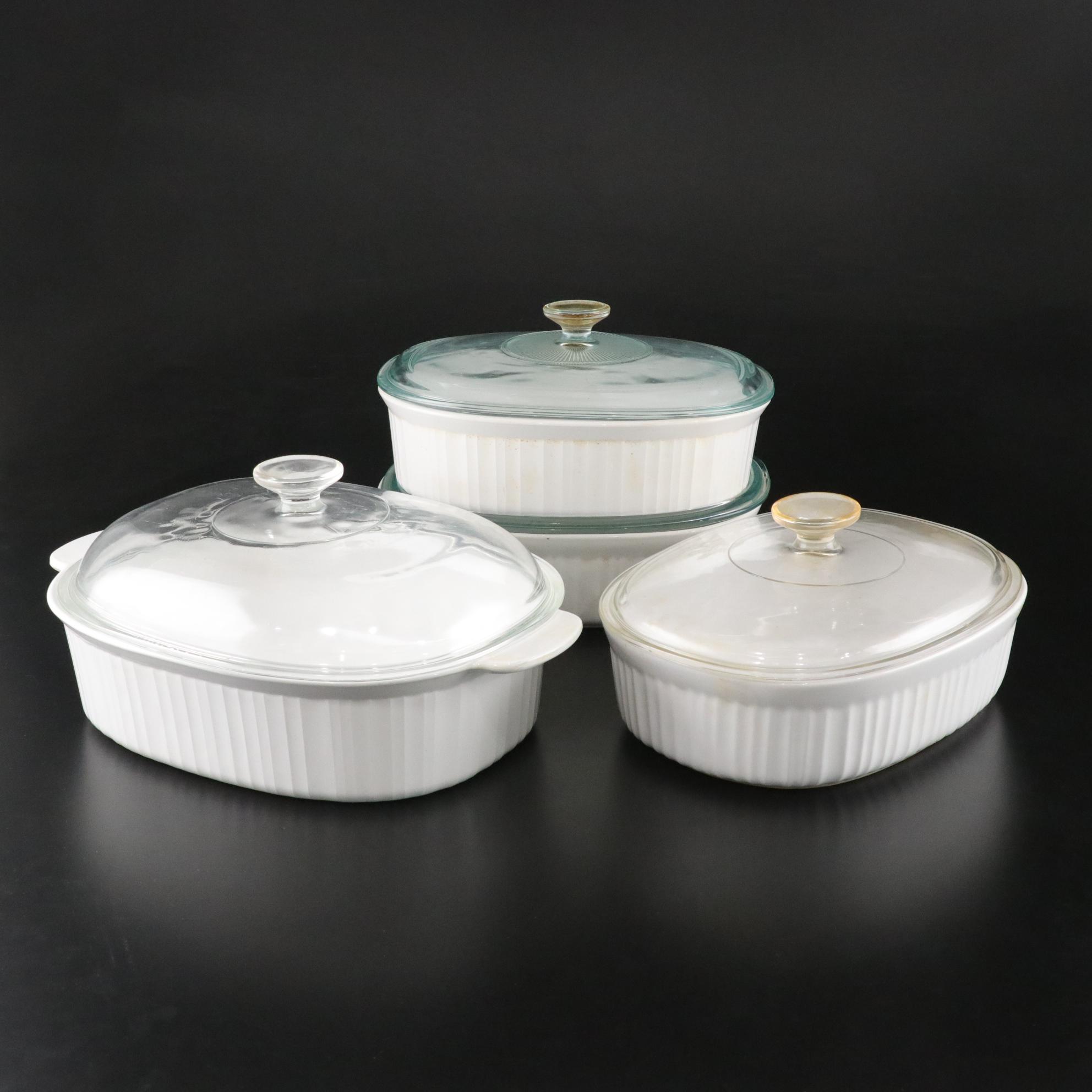 CorningWare "French White" Lidded Casserole Dishes and Bakeware with Pyrex Lids