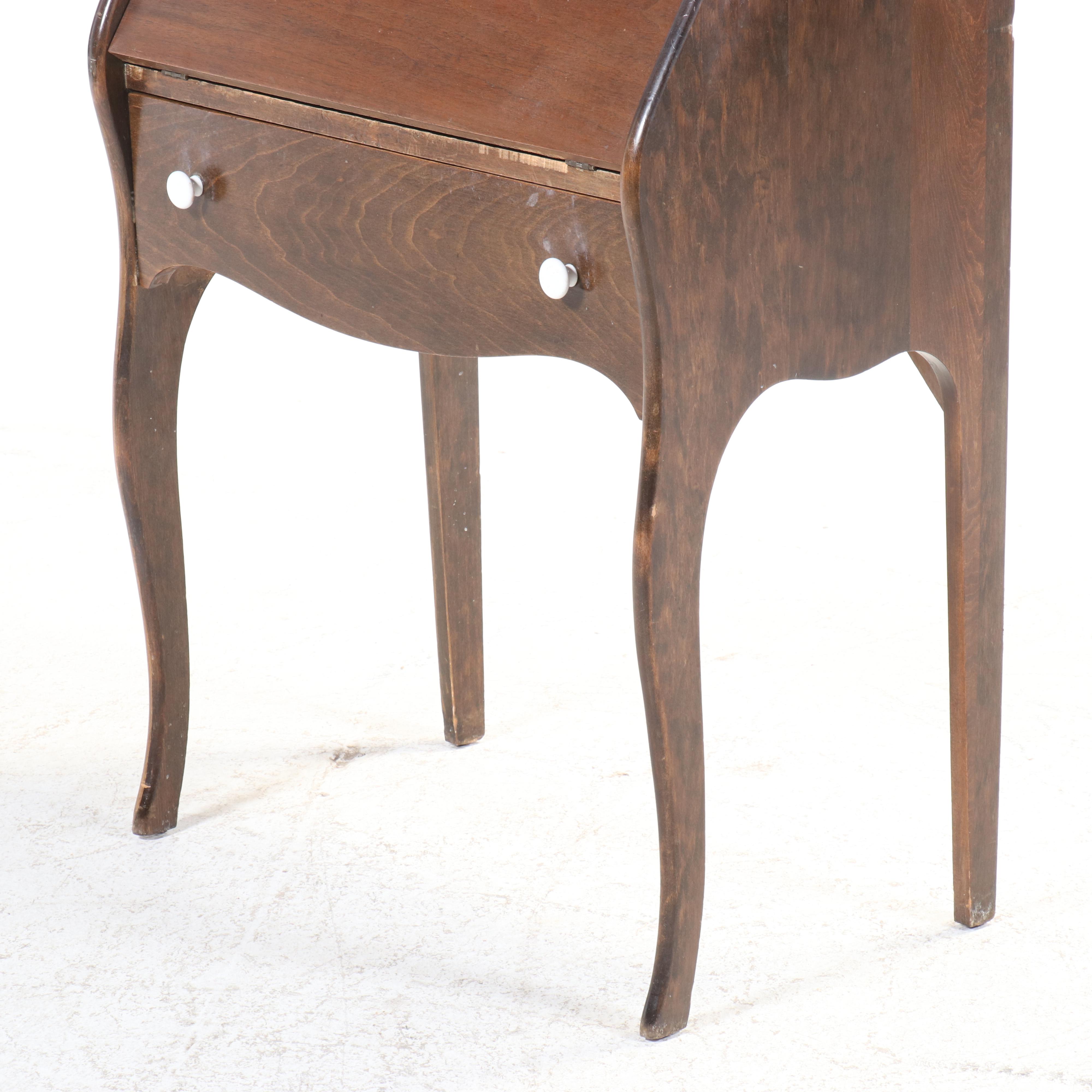 Edwardian Style Tiger Oak Slant Front Secretary Bookcase, Early 20th Century