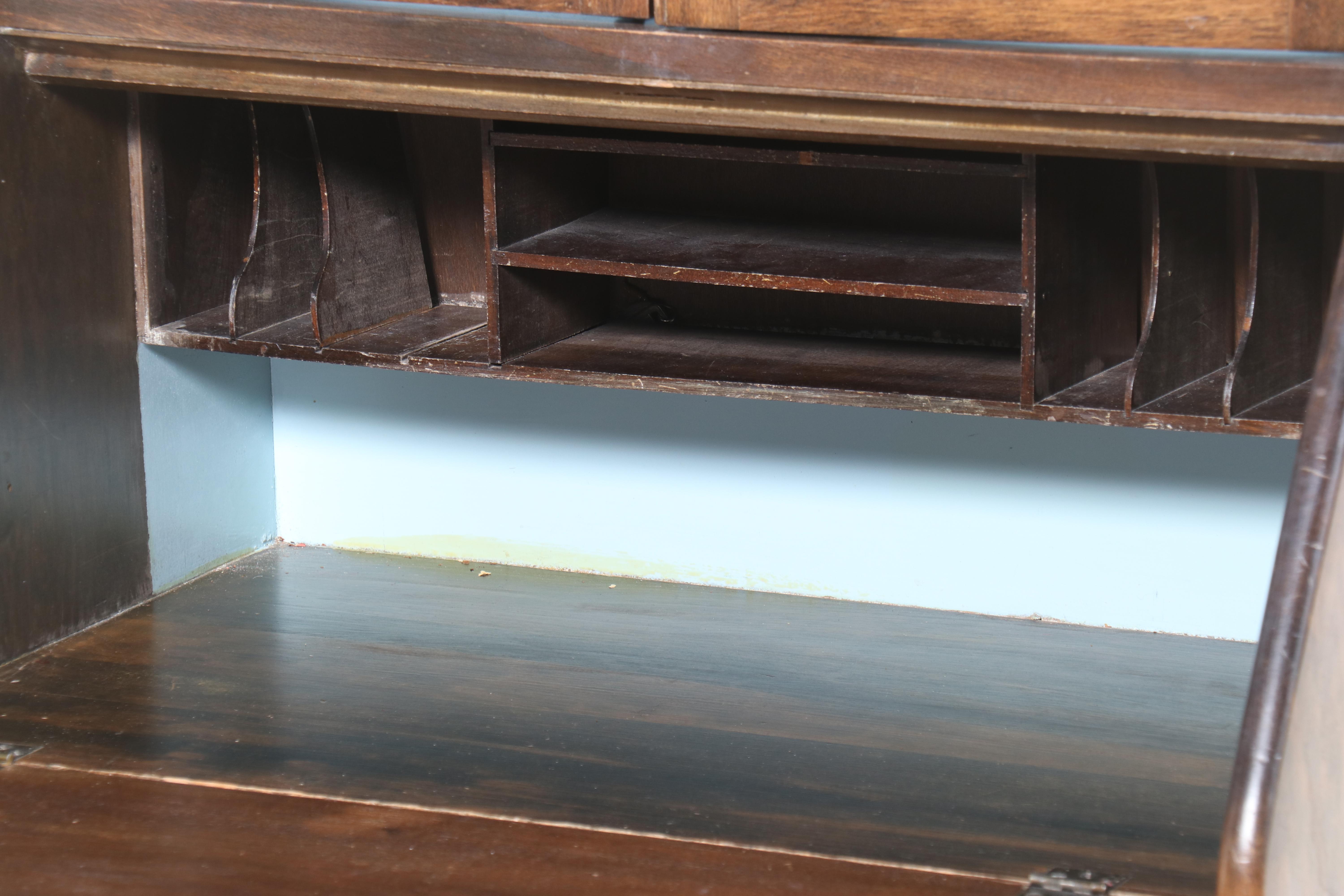 Edwardian Style Tiger Oak Slant Front Secretary Bookcase, Early 20th Century