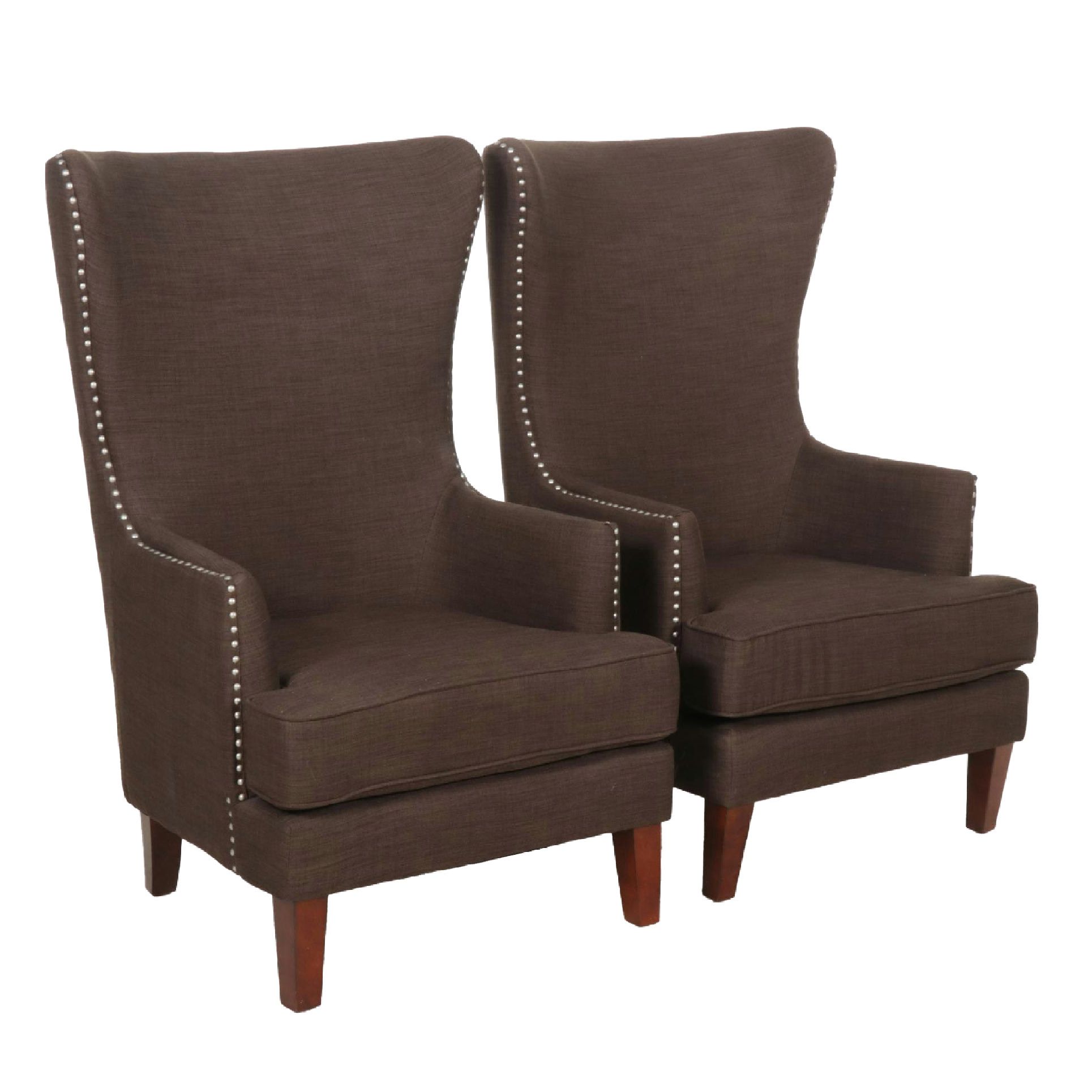 Contemporary Fan Back Upholstered Armchairs, Pair